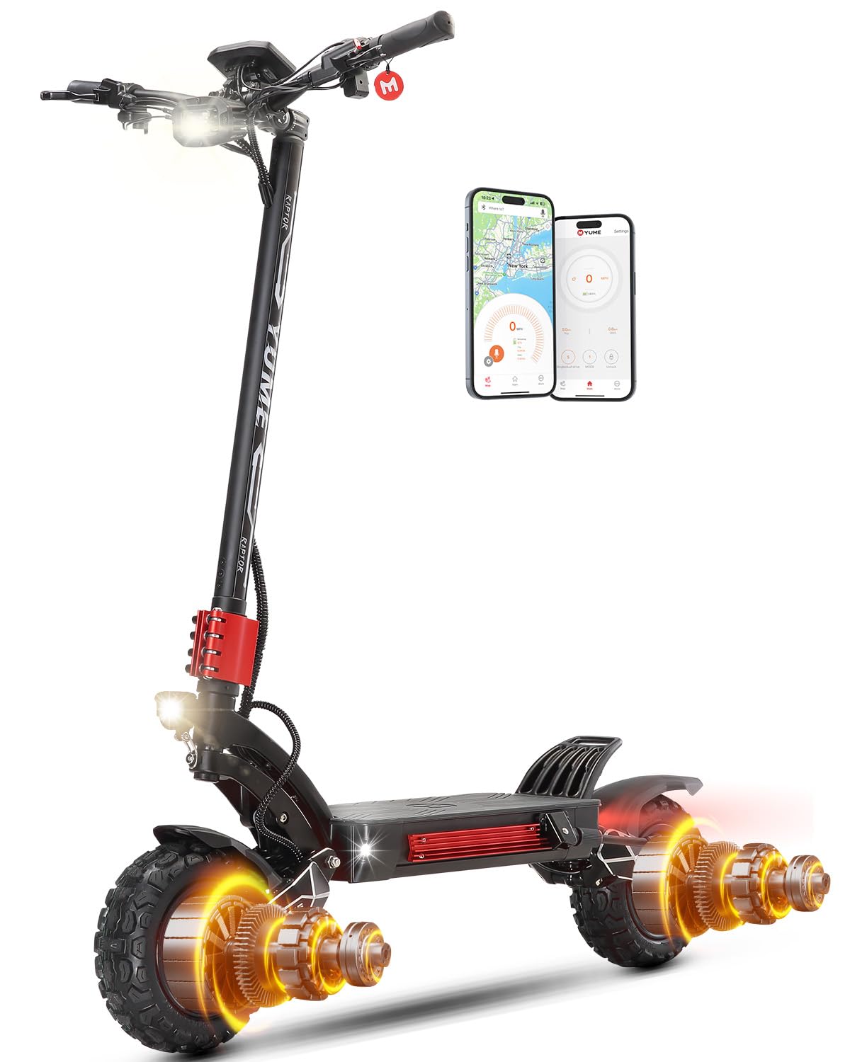 M YUME SCOOTER Raptor 6000W Motor Scooter, 50MPH 56/60 Miles 60V 27/30AH Electric Scooter for Adults, 11" Long Range Scooter Fast Escooter for Commuting & Adventure,UL-2272 Certified