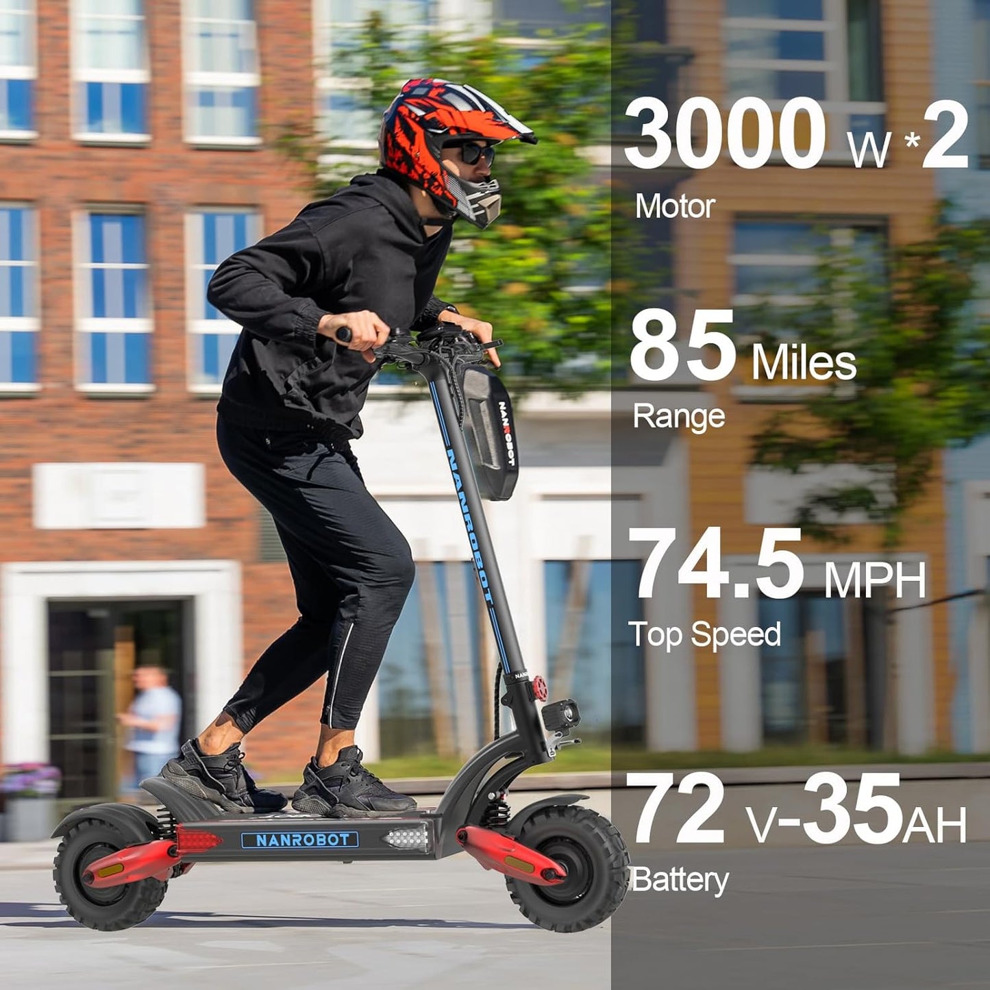NANROBOT LS7+ Electric Scooters for Adults Fast 75mph Off Road EScooter Folding Waterproof 6000W Dual Motor EScooter with Suspension Kick Escooters 300lbs Load 45-85 Miles Dual Hydraulic Brake(Nutt)