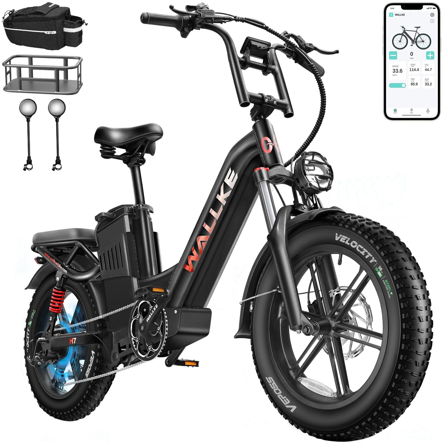 W Wallke H7 AWD Dual Motor Electric Bike for Adult, 48V 60Ah Battery Cell Sam-Sung, Long Range 31-35MPH Fast Ebike, UL2849 Certified, 20" Fat Tire Mountain Offroad All Terrain Full Suspension E-Bike