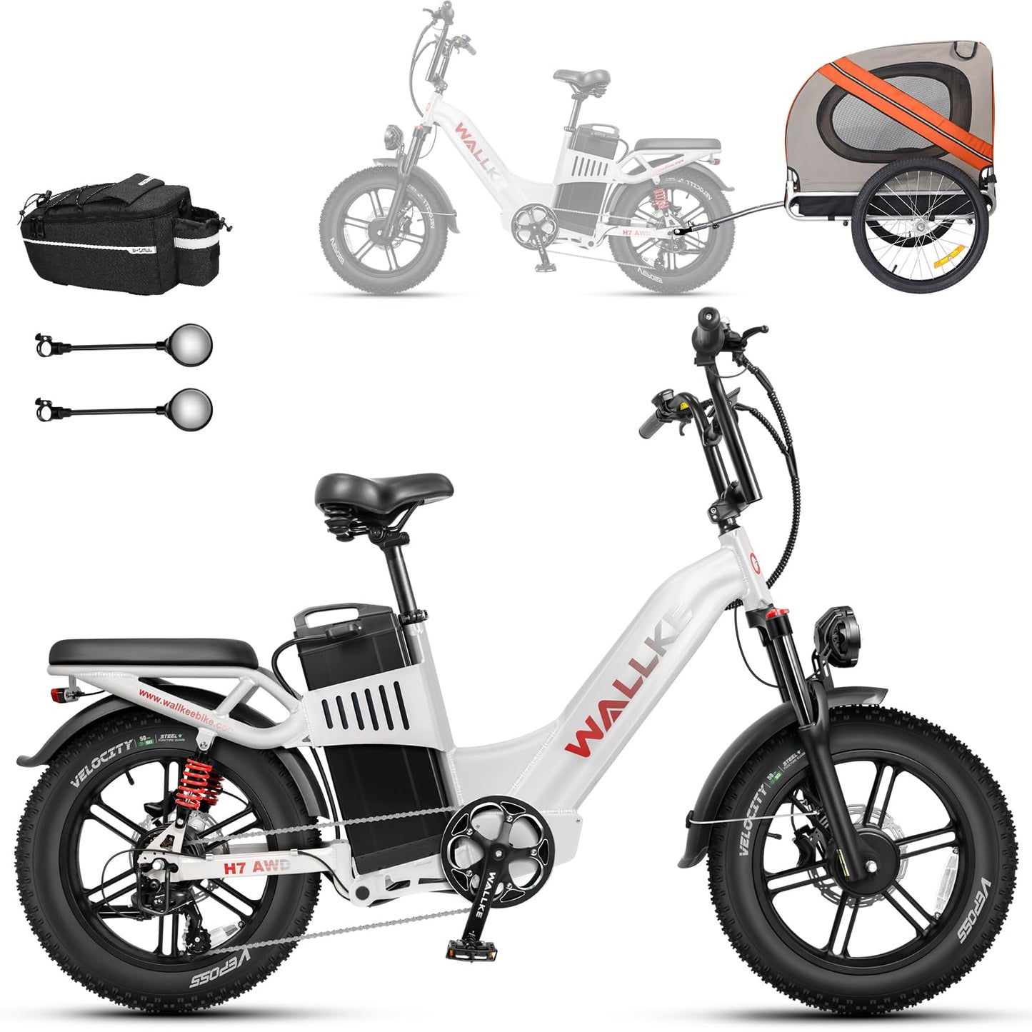 W Wallke H7 AWD Dual Motor Electric Bike for Adult, 48V 60Ah Battery Cell Sam-Sung, Long Range 31-35MPH Fast Ebike, UL2849 Certified, 20" Fat Tire Mountain Offroad All Terrain Full Suspension E-Bike