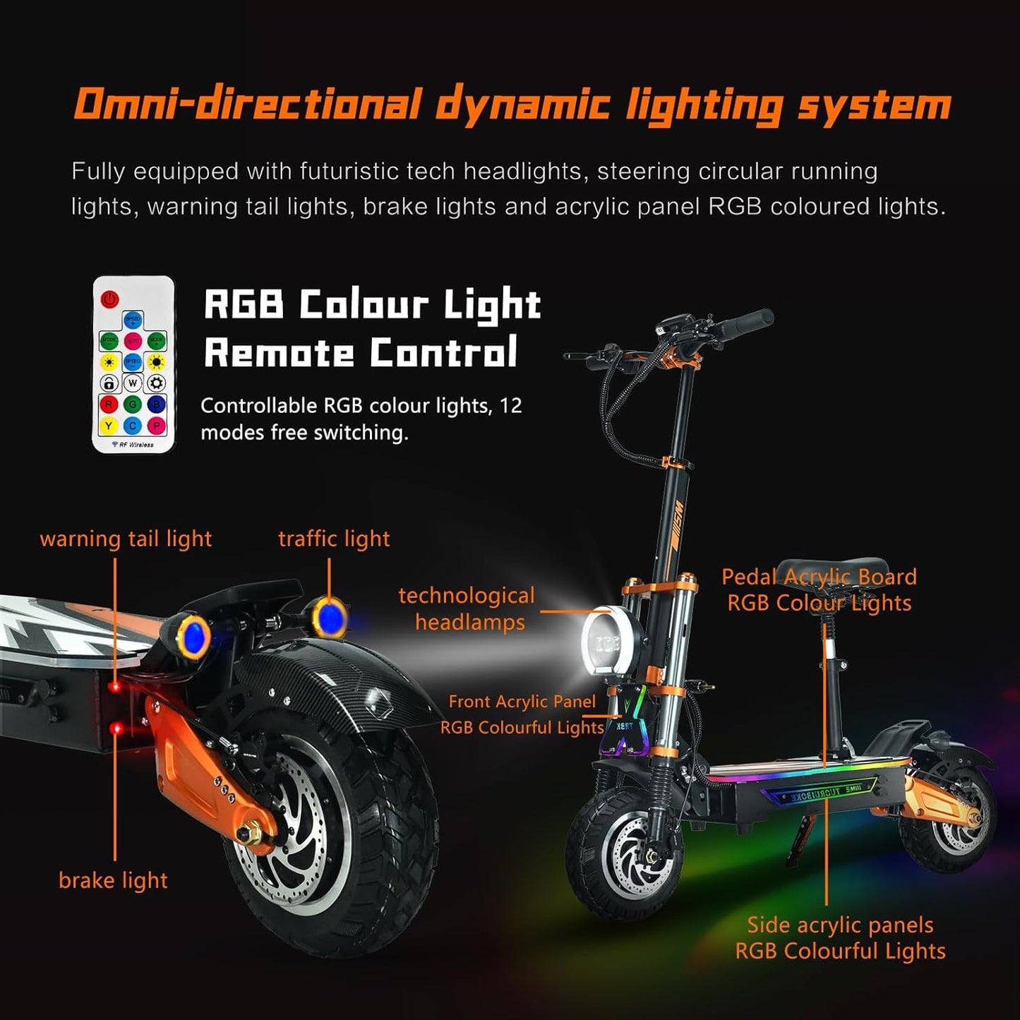 TRBK-M2 72V10000W Dual Drive Off-Road Electric Scooter, 11-inch All-Terrain Tires, 60 mph Top Speed, 35 AH Li-Ion Battery, 60 Mile Range, Hydraulic Brakes/Shock Absorption,Smart Large Screen with Seat