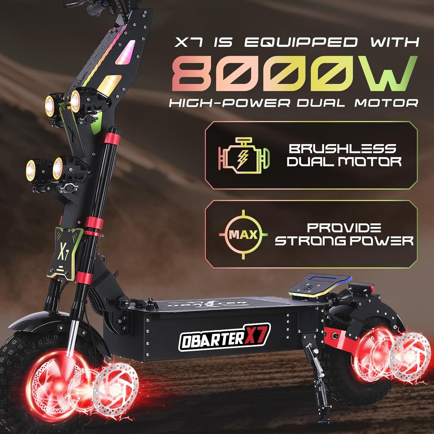 Electric Scooter 8000W Dual Motor for Adults,High-Speed 56mph, 90-Mile Range, 14" All-Terrain Tires, 60V 40Ah Battery, and Multifunctional LCD Display,Foldable E-Scooter