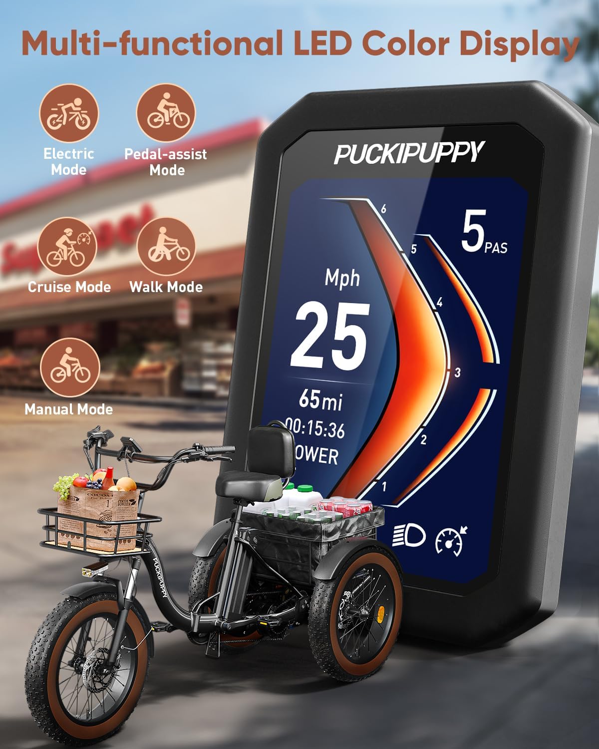 Electric Tricycle for Adults, 960W, 48V13.5Ah Electric Trike, 20"x4.0" 6061 Aluminum Folding Fat Tire 3 Wheel Ebike, 25MPH Max Hydraulic Brake, Rear Motor Differential for Safety BA