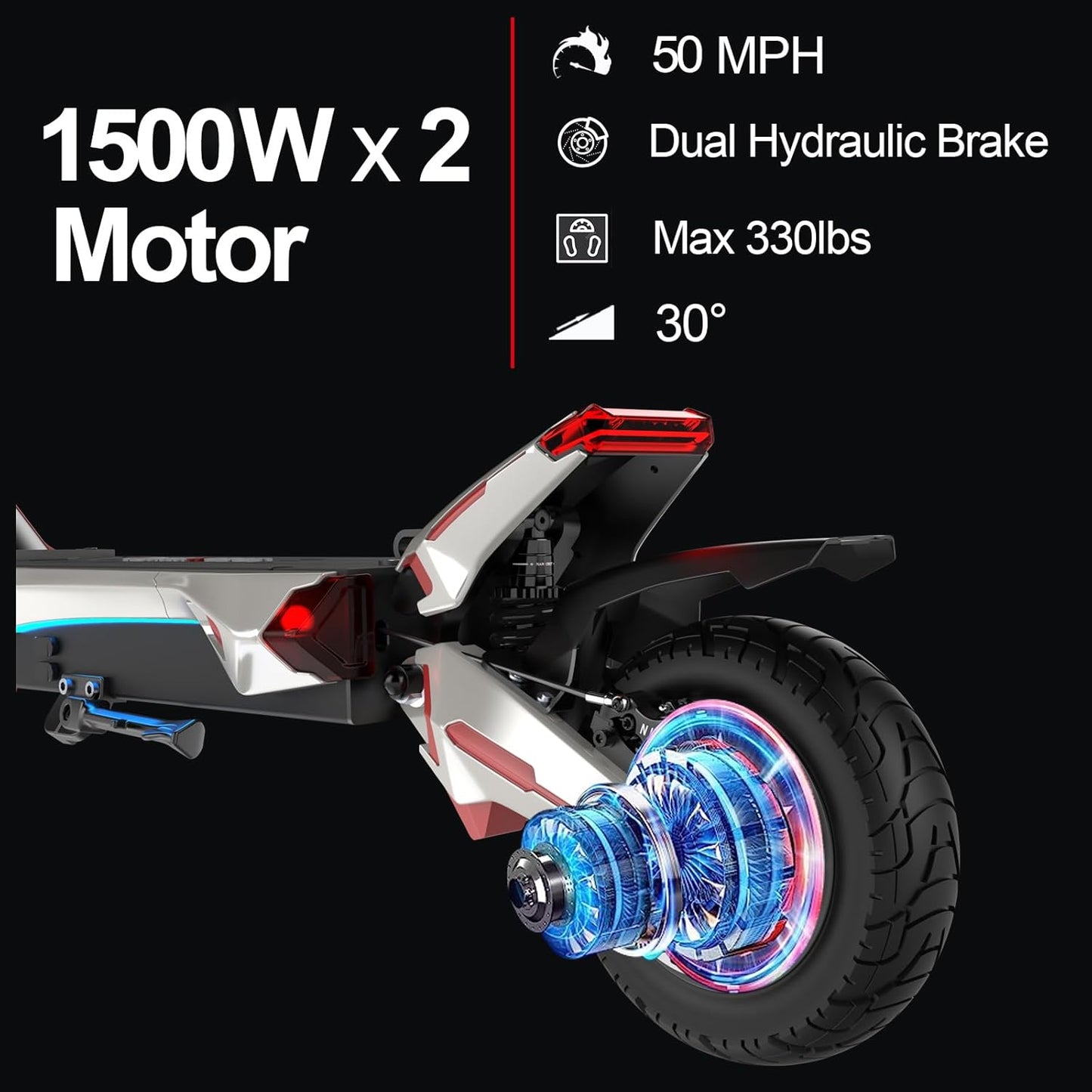 NANROBOT Electric Scooter Adults 50mph Dual Motor Electric Scooter with Suspension 80Miles Range Fast Sports Escooter Folding 10" Off Road Tires 330LBS Max Load Complies with UL2272 Certification