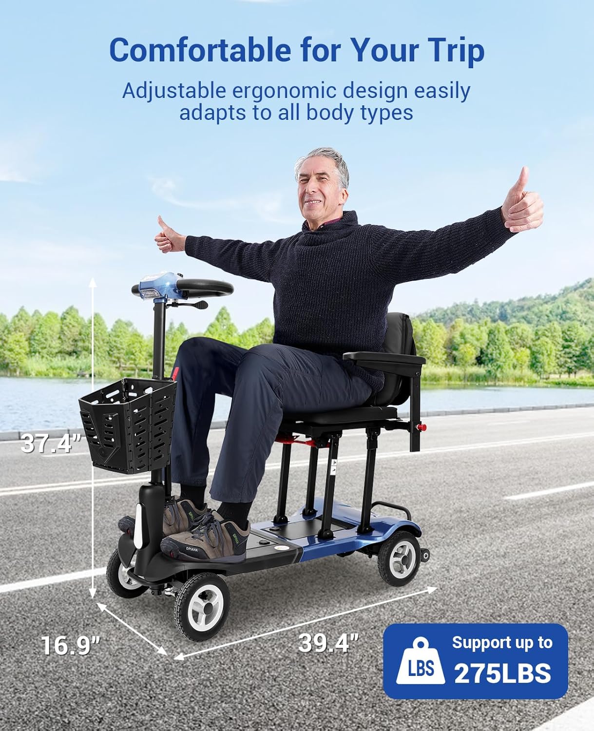Mobility Scooters for Adults,Ultra Lightweight 36Lbs Folding Electric Powered Scooter for Senior 22 Miles Long Travel Range w/2 Lithium Batteries All Terrain Motorized Scooter Airline Approved