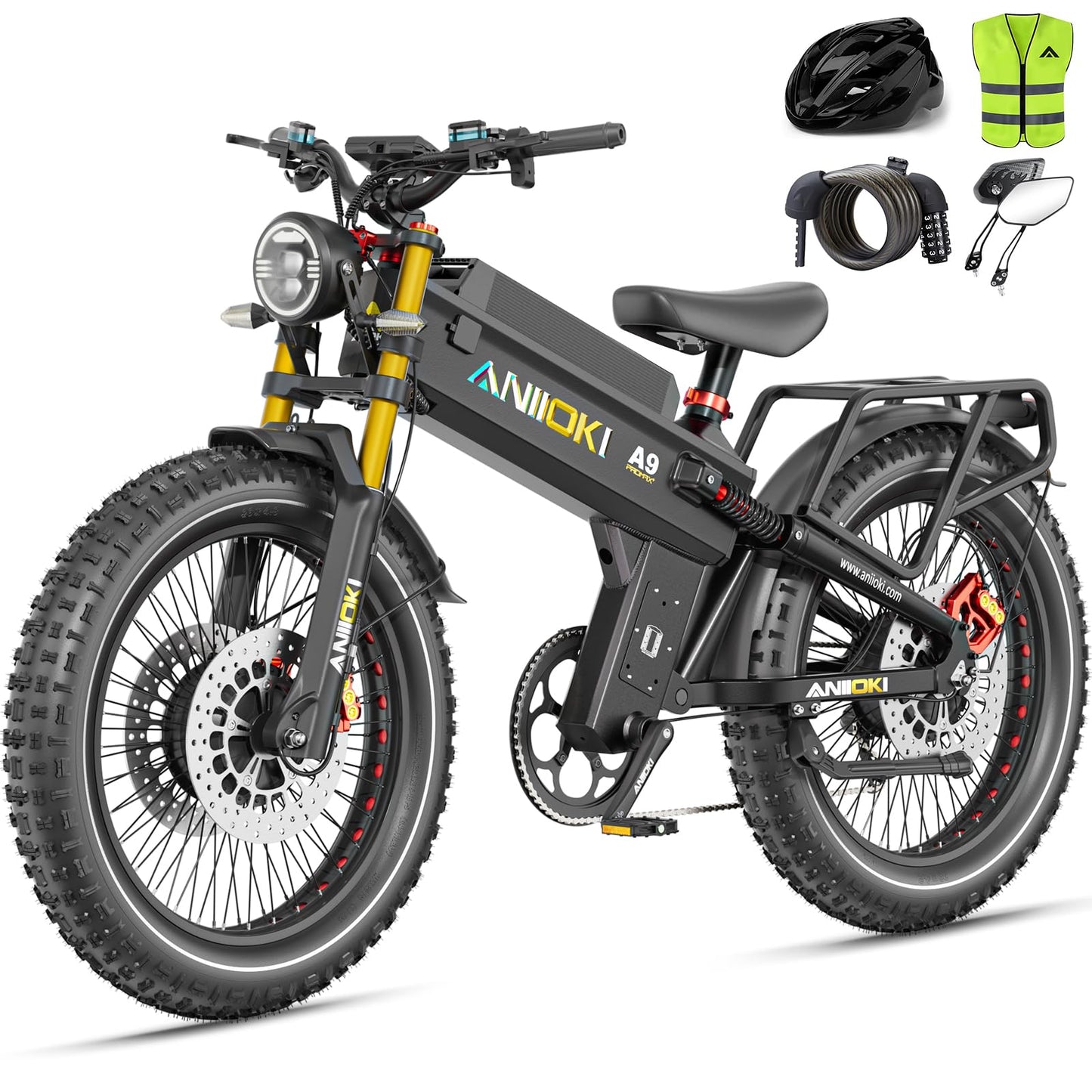 A9 Pro Max Dual Motor Ebike,Electric Bike with 60V 70/80ah Battery,45+ Mph Top Speed, 26 * 4.8" Fat Tire Dirt Bike, 200 Miles Commuting Bike,2025 Upgraded Version