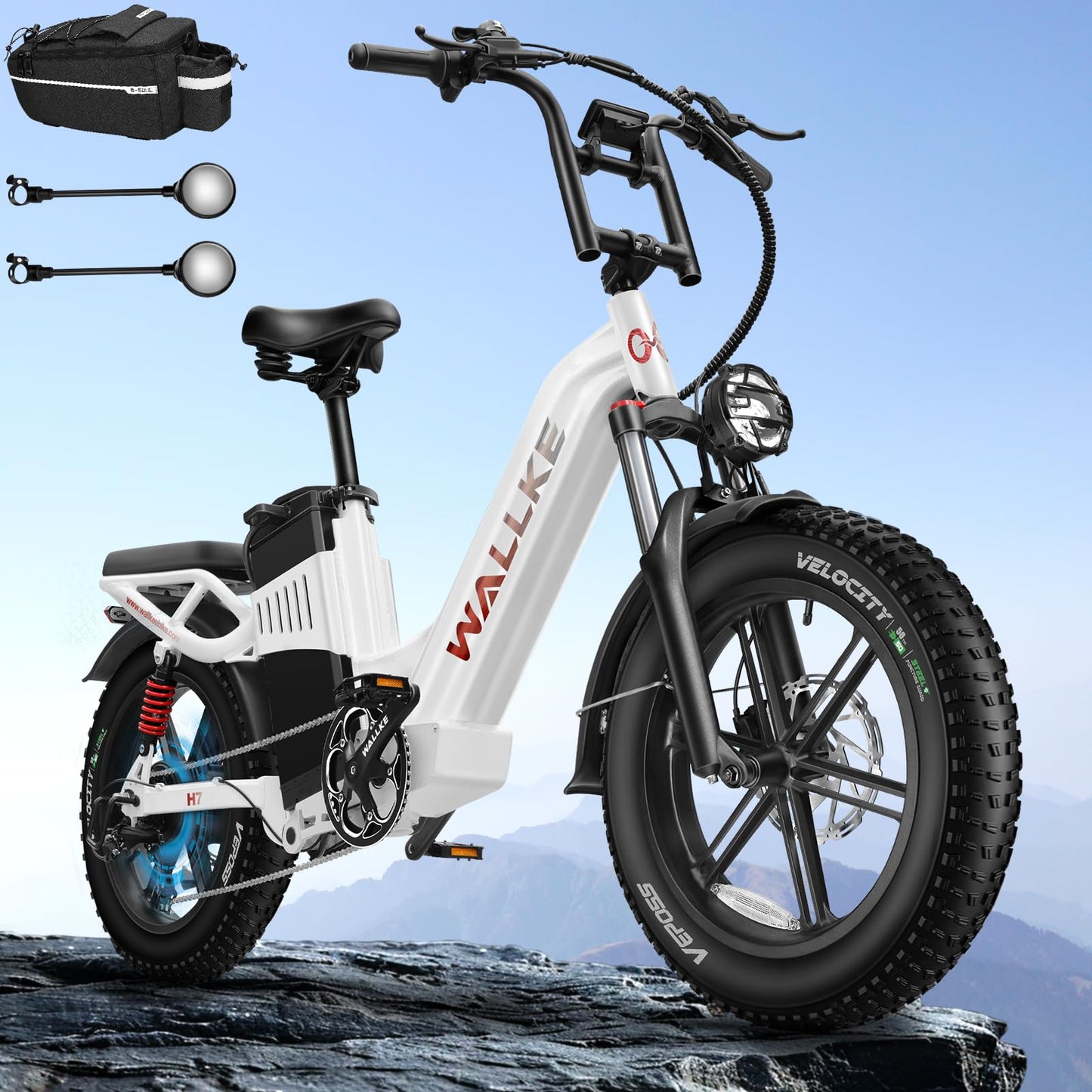 W Wallke H7 AWD Dual Motor Electric Bike for Adult, 48V 60Ah Battery Cell Sam-Sung, Long Range 31-35MPH Fast Ebike, UL2849 Certified, 20" Fat Tire Mountain Offroad All Terrain Full Suspension E-Bike