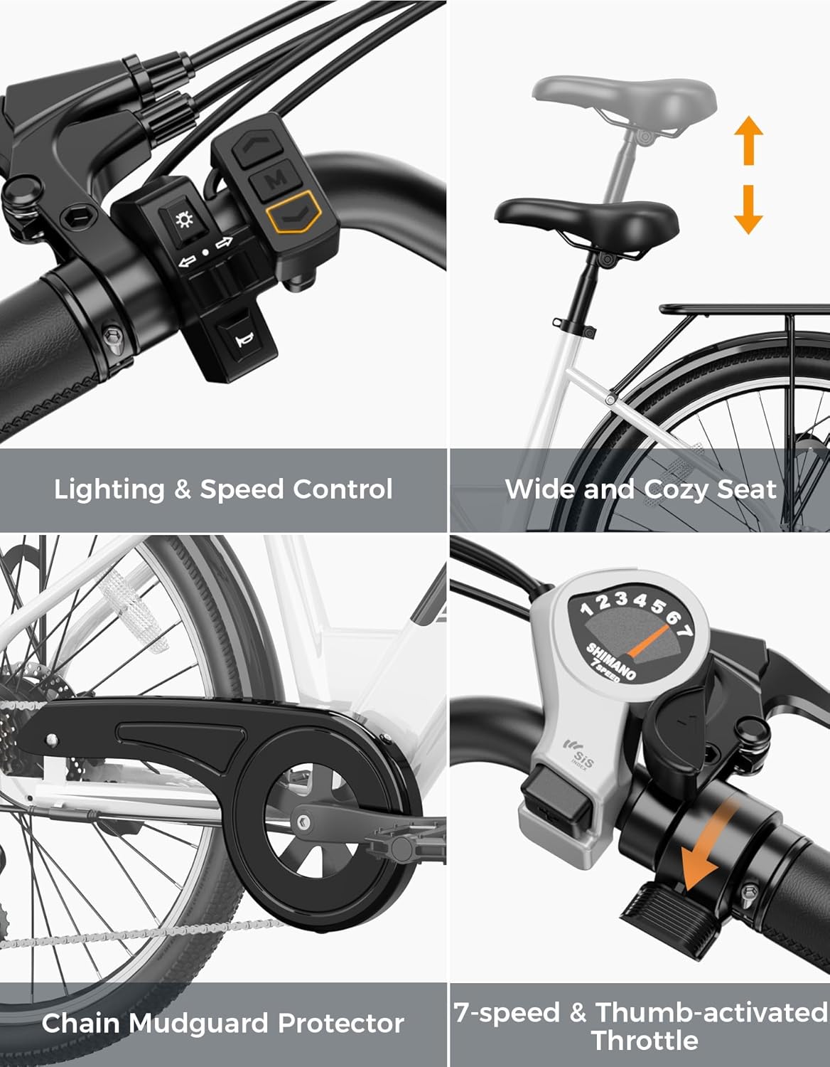 Jasion Roamer ST Electric Bike for Adults, 1200W Peak Motor Max 62miles & 28MPH City Cruiser Ebike,26'' Commuter Ebike, 528WH Removable Battery,7-Speed Electric Bicycles, Front Suspension Bicycles