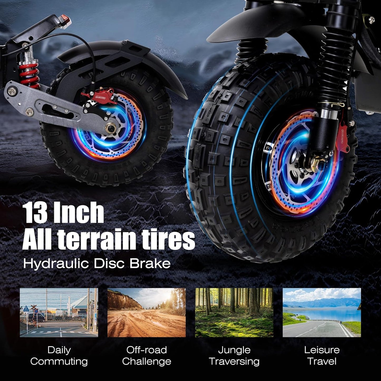 Electric Scooter Adult 7000W Brushless Motor Up to 55 MPH, 60V 33Ah Li-Ion Battery Range 65+ Miles, 13 "All Terrain Tires, Full Suspension EScooter Adjustable Handlebar Height, E-Scooter with Seat