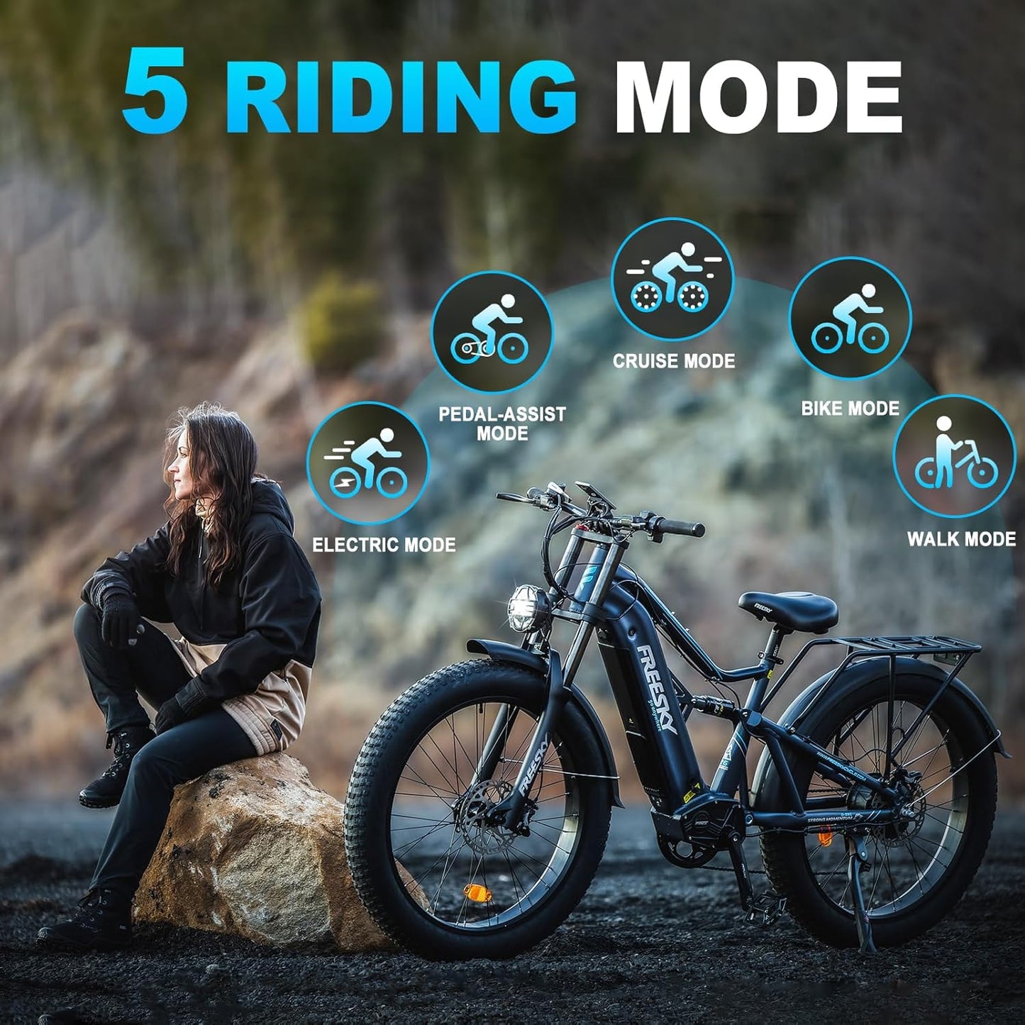 FREESKY 2000W Electric Bike with BAFANG Motor & 48V 30Ah Samsung Cells Battery, 35MPH Max Speed, 120 Miles Range, Full Suspension Mountain Ebike for Adult, 26" Fat Tires, Smart Keys, Hydraulic Brakes