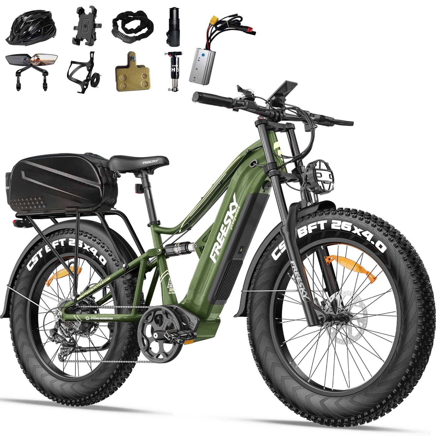 FREESKY 2000W Electric Bike with BAFANG Motor & 48V 30Ah Samsung Cells Battery, 35MPH Max Speed, 120 Miles Range, Full Suspension Mountain Ebike for Adult, 26" Fat Tires, Smart Keys, Hydraulic Brakes