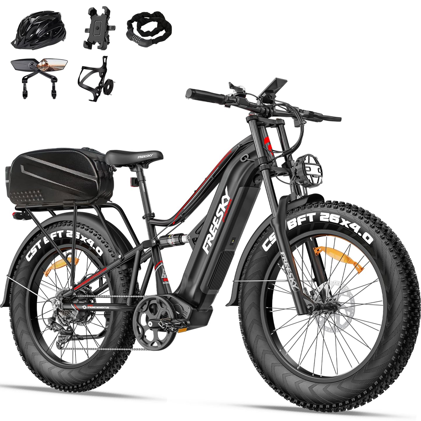 FREESKY 2000W Electric Bike with BAFANG Motor & 48V 30Ah Samsung Cells Battery, 35MPH Max Speed, 120 Miles Range, Full Suspension Mountain Ebike for Adult, 26" Fat Tires, Smart Keys, Hydraulic Brakes