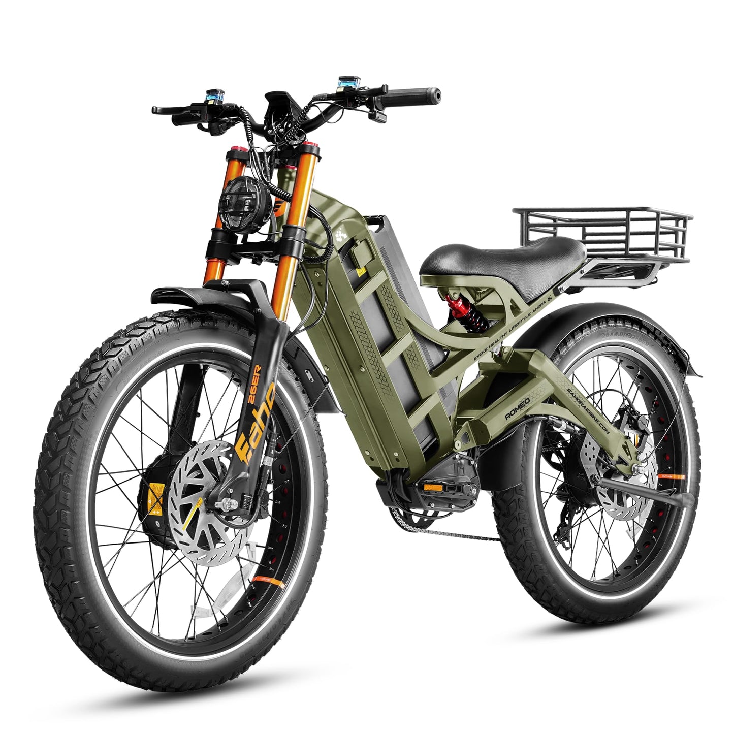 eAhora Romeo Pro Ⅲ Peak 5600W Electric Bike for Adults 50Mph, 60V 80Ah Battery up to 250 Miles,Long Range Dual Motors Ebike,26"*4.0 Fat Tire Full Suspension Mountain E-Bike for Men,UL 2849