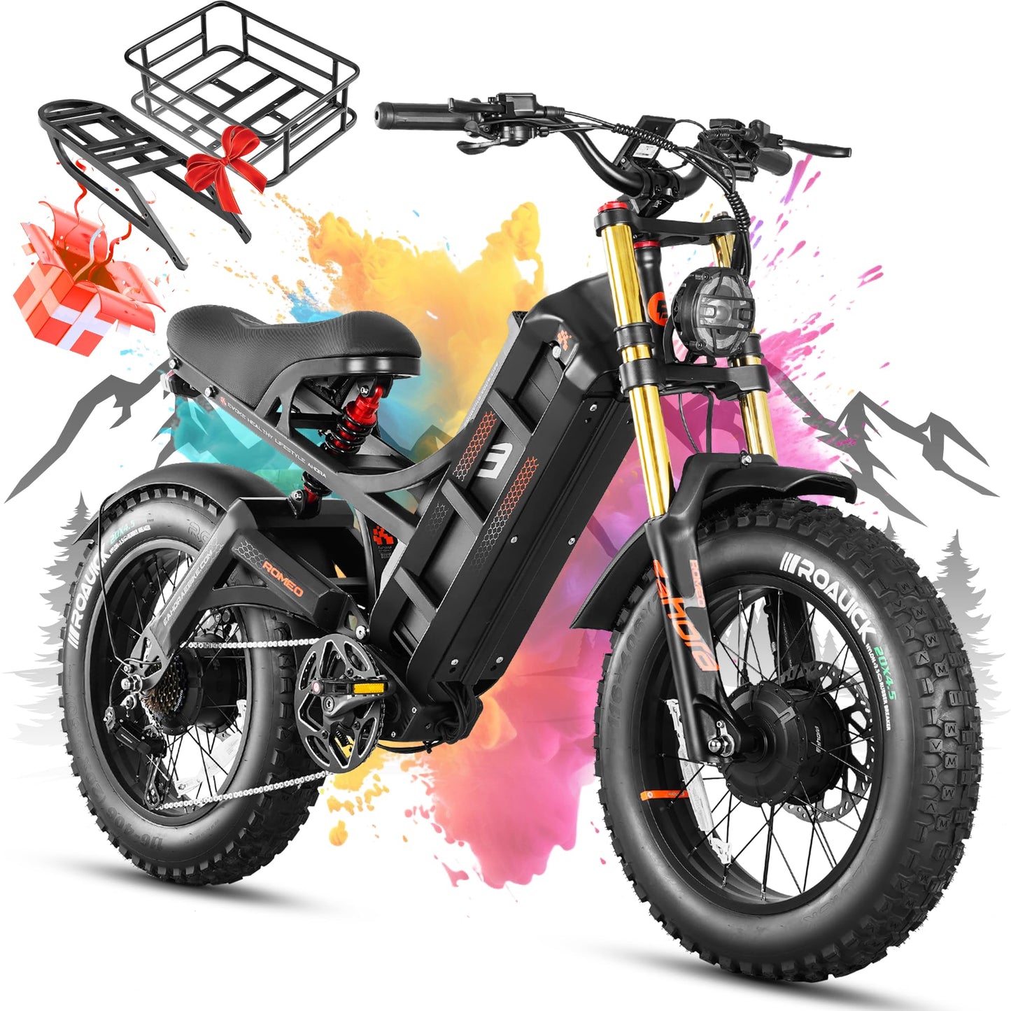 2025 Eahora Romeo Pro 2/Pro 3 46-50Mph Electric Bike for Adults, Peak 5600W/4000W Dual Motor Ebike, 60V 80Ah/52V 70Ah 235 Mile Long Range E Bike, 26*4.0" Fat Tire, Full Suspension, All Terrain, UL2849