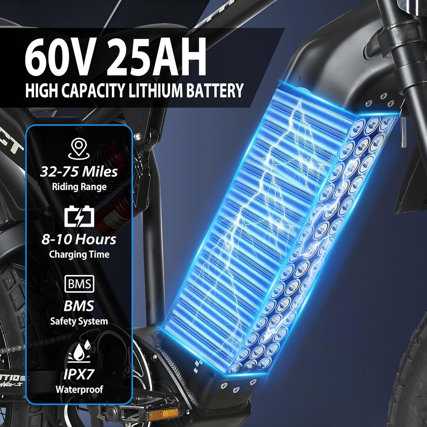 Electric-Dirt-Bike for Adults-Teens, ICT Peak 4000W-43MPH-60V-25AH Electric Motorcycle 20" Fat-Tire-Electric-Bike for Mountain Snow Off-Road Fit Age 16+