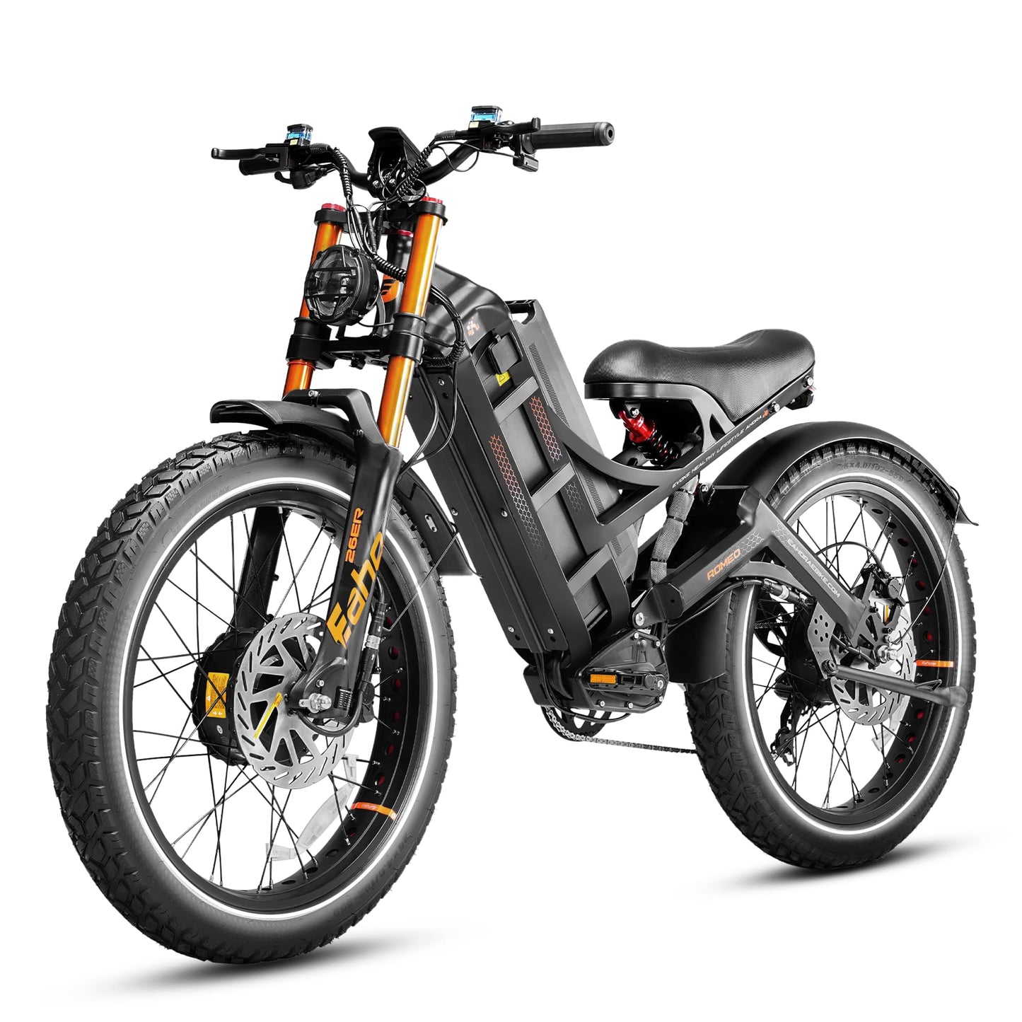eAhora Romeo Pro Ⅲ Peak 5600W Electric Bike for Adults 50Mph, 60V 80Ah Battery up to 250 Miles,Long Range Dual Motors Ebike,26"*4.0 Fat Tire Full Suspension Mountain E-Bike for Men,UL 2849