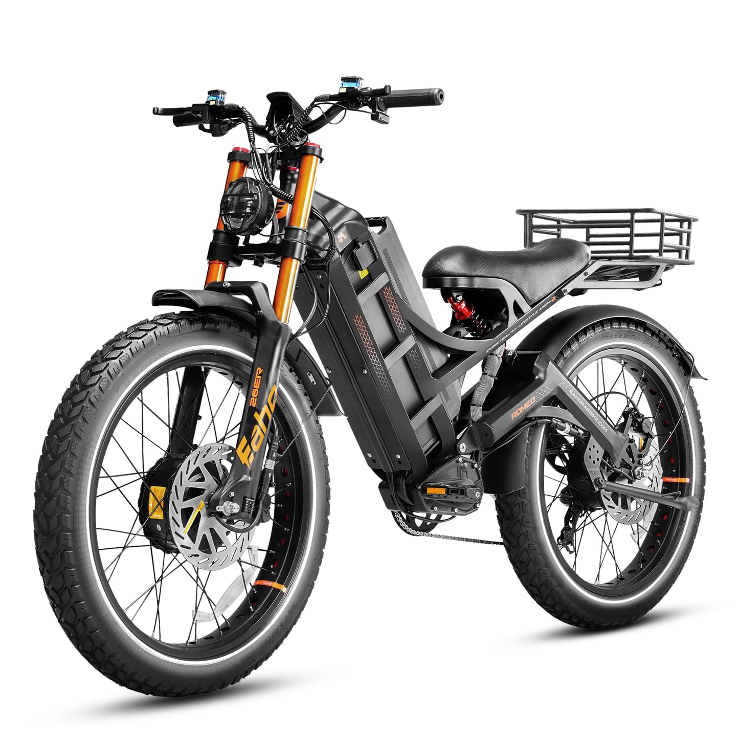 eAhora Romeo Pro Ⅲ Peak 5600W Electric Bike for Adults 50Mph, 60V 80Ah Battery up to 250 Miles,Long Range Dual Motors Ebike,26"*4.0 Fat Tire Full Suspension Mountain E-Bike for Men,UL 2849