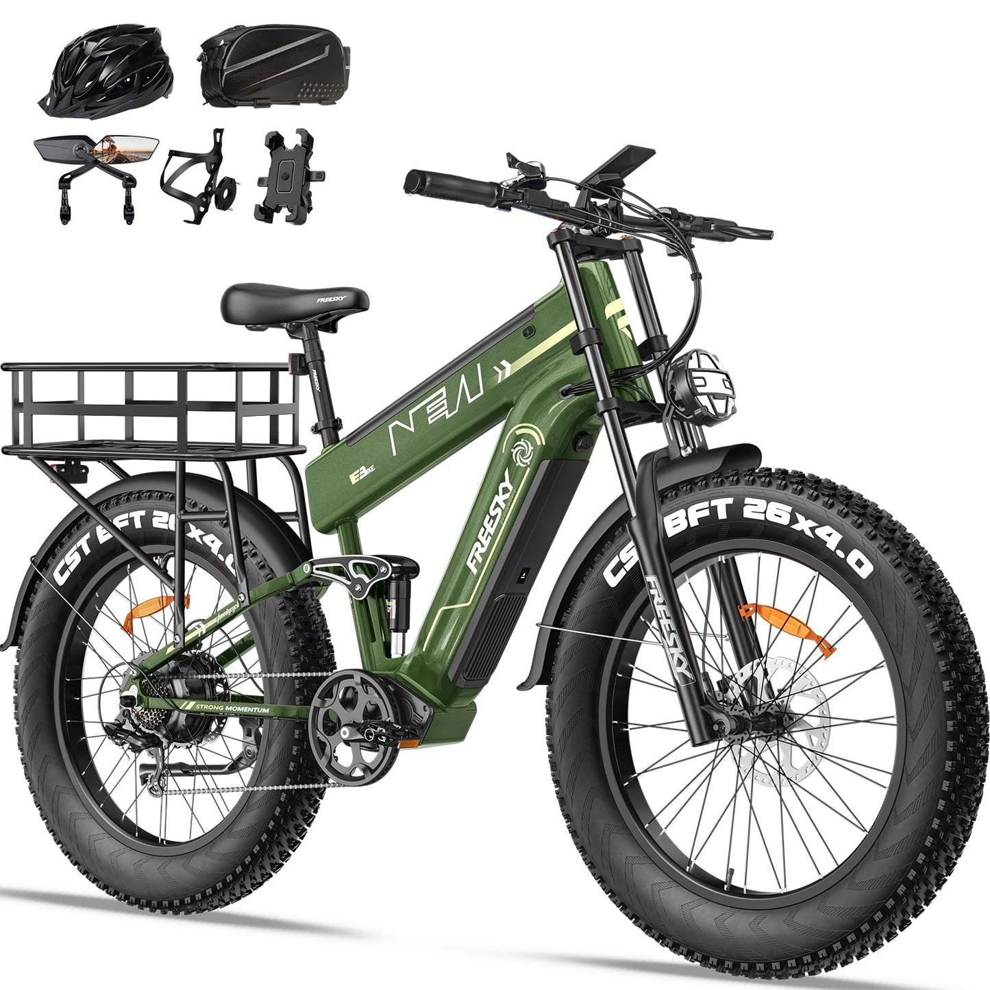 FREESKY 2025 Upgraded Dual Battery 48V 41AH Peak 2500W Motor 90-160 Miles Long Range Electric Bike for Adults 38MPH+ 26" Fat Tire Full Suspension EBike with Dual Hydraulic Brakes