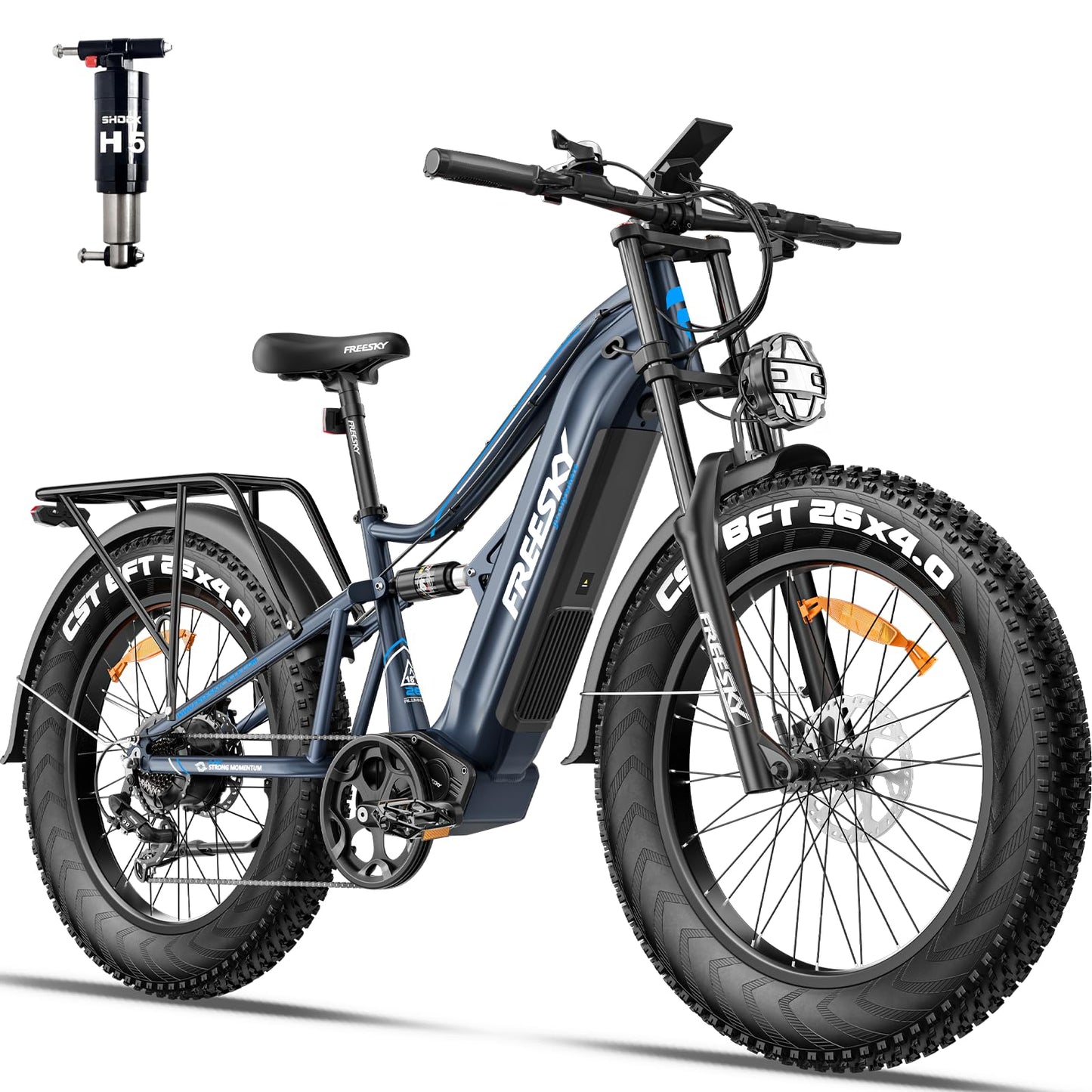 FREESKY 2000W Electric Bike with BAFANG Motor & 48V 30Ah Samsung Cells Battery, 35MPH Max Speed, 120 Miles Range, Full Suspension Mountain Ebike for Adult, 26" Fat Tires, Smart Keys, Hydraulic Brakes
