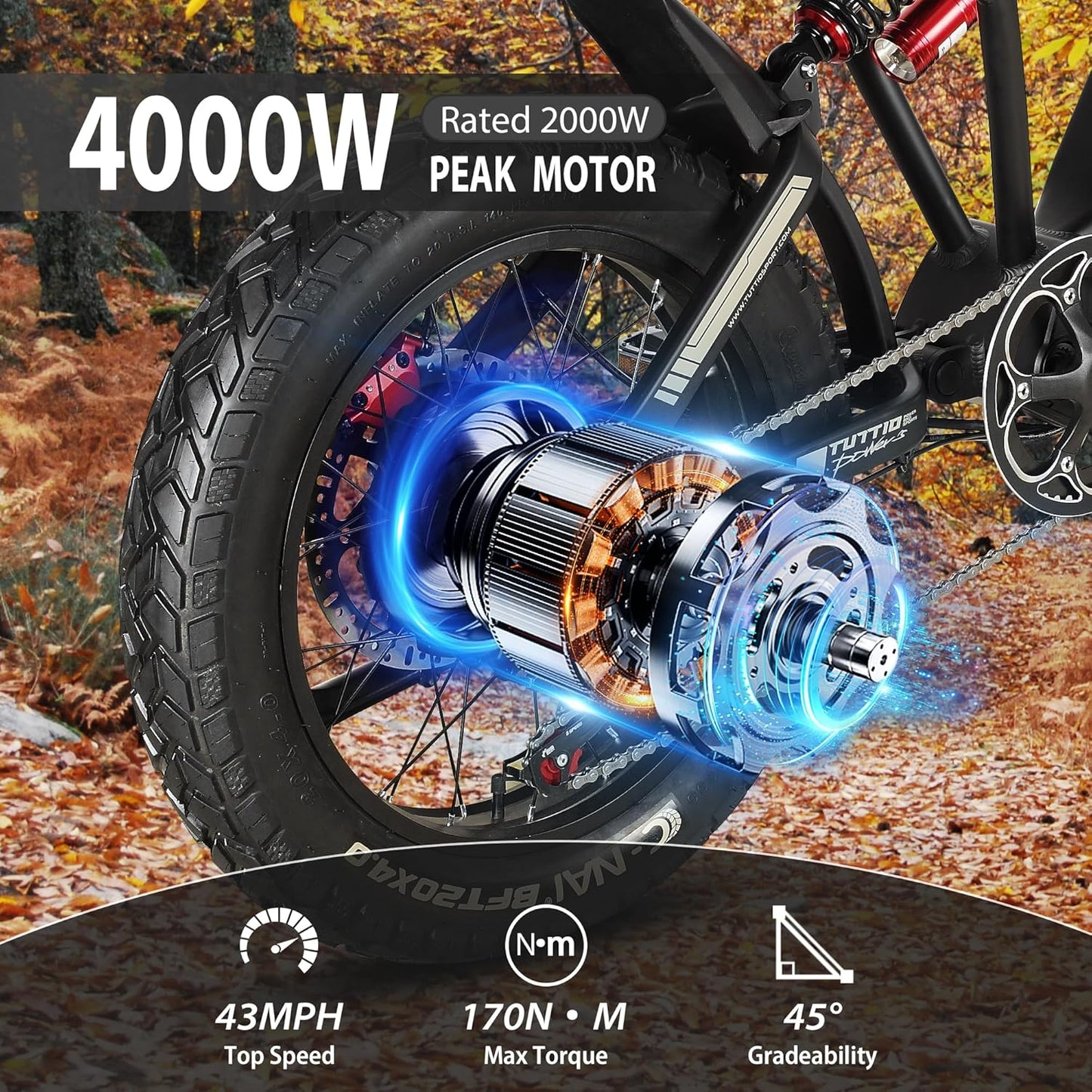 Electric-Dirt-Bike for Adults-Teens, ICT Peak 4000W-43MPH-60V-25AH Electric Motorcycle 20" Fat-Tire-Electric-Bike for Mountain Snow Off-Road Fit Age 16+