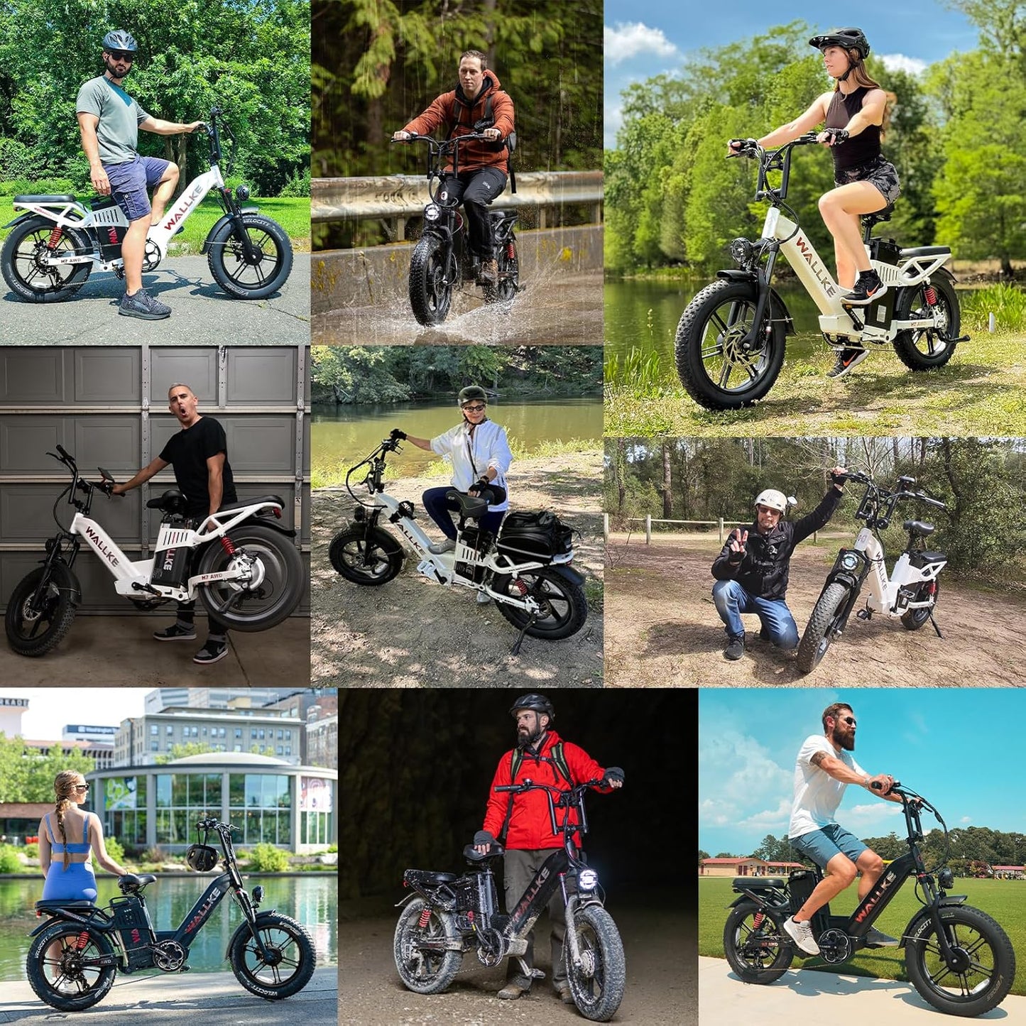 W Wallke H7 AWD Dual Motor Electric Bike for Adult, 48V 60Ah Battery Cell Sam-Sung, Long Range 31-35MPH Fast Ebike, UL2849 Certified, 20" Fat Tire Mountain Offroad All Terrain Full Suspension E-Bike