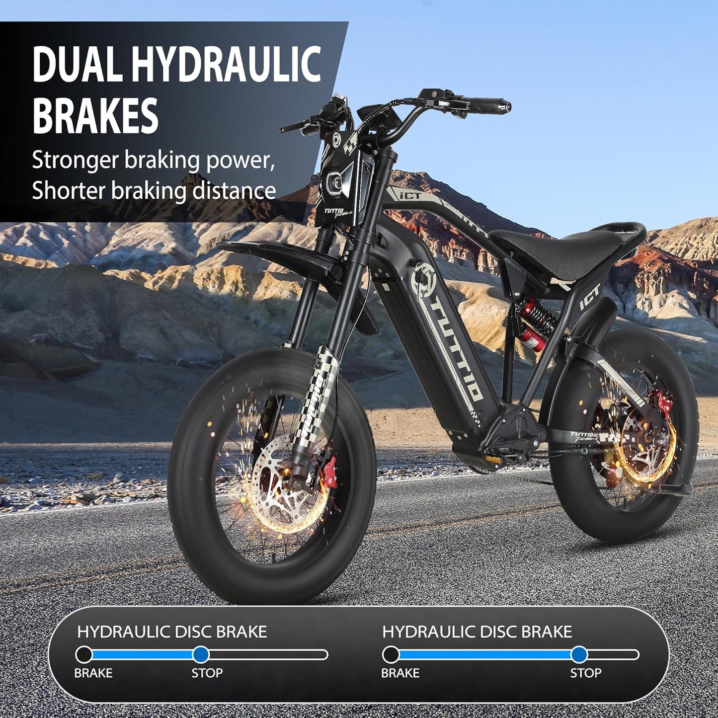 Electric-Dirt-Bike for Adults-Teens, ICT Peak 4000W-43MPH-60V-25AH Electric Motorcycle 20" Fat-Tire-Electric-Bike for Mountain Snow Off-Road Fit Age 16+