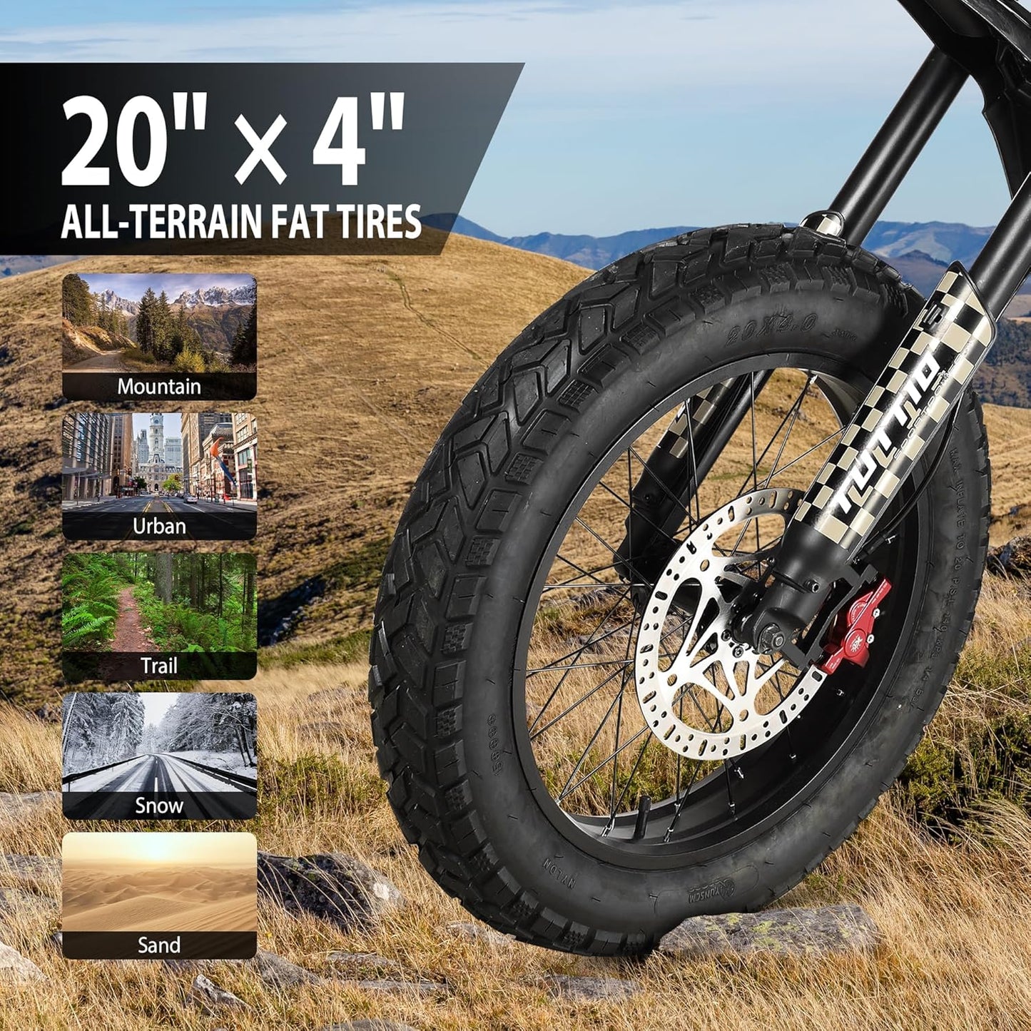 Electric-Dirt-Bike for Adults-Teens, ICT Peak 4000W-43MPH-60V-25AH Electric Motorcycle 20" Fat-Tire-Electric-Bike for Mountain Snow Off-Road Fit Age 16+