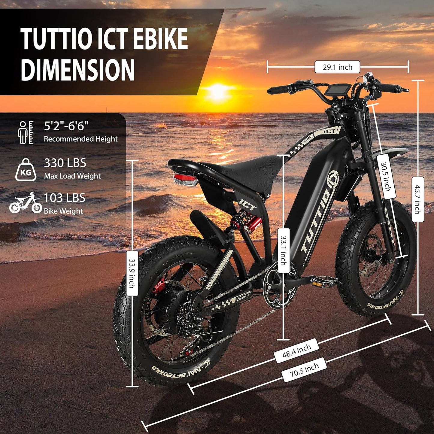 Electric-Dirt-Bike for Adults-Teens, ICT Peak 4000W-43MPH-60V-25AH Electric Motorcycle 20" Fat-Tire-Electric-Bike for Mountain Snow Off-Road Fit Age 16+