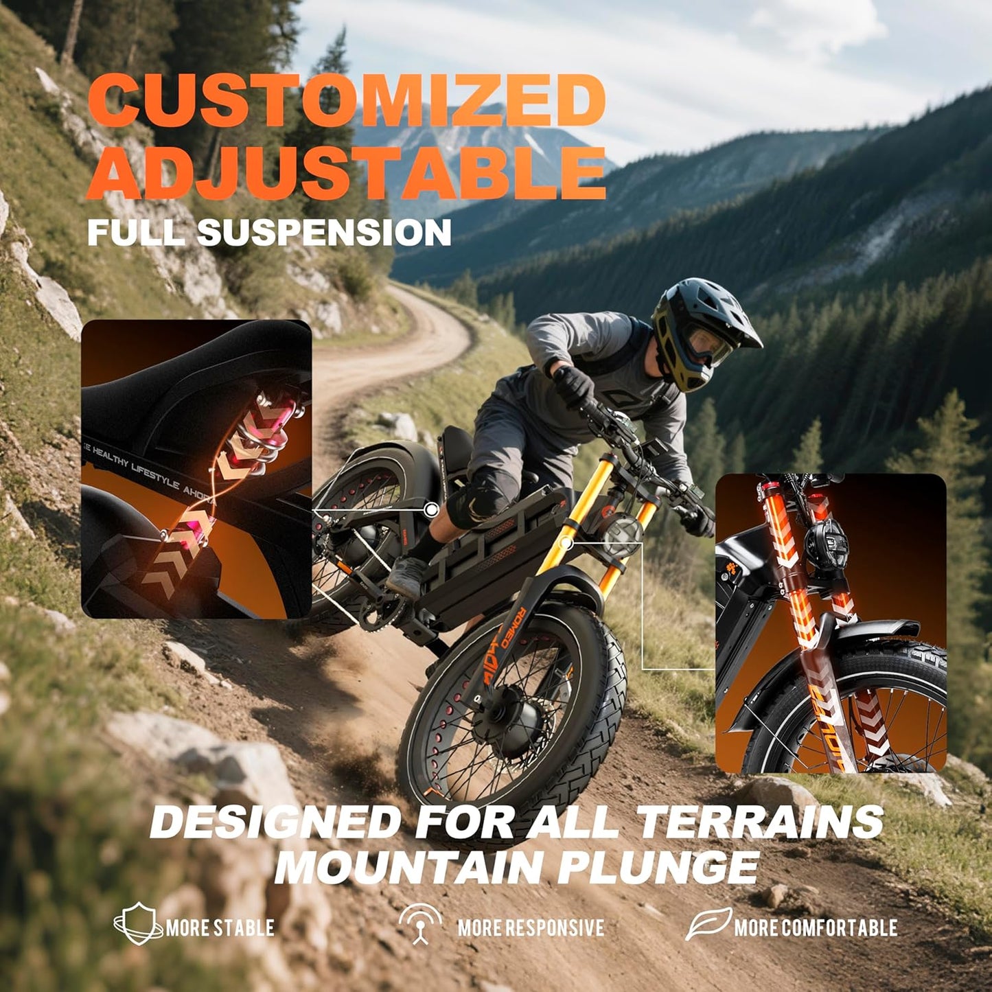 eAhora Romeo Pro Ⅲ Peak 5600W Electric Bike for Adults 50Mph, 60V 80Ah Battery up to 250 Miles,Long Range Dual Motors Ebike,26"*4.0 Fat Tire Full Suspension Mountain E-Bike for Men,UL 2849