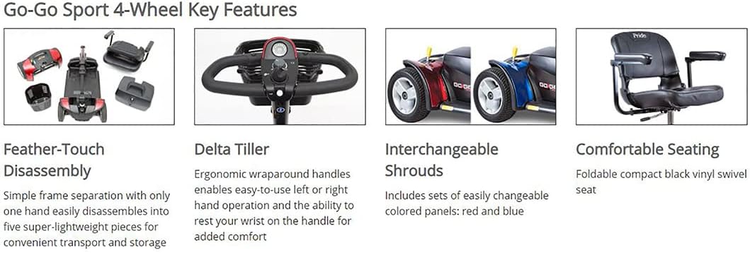 Pride Mobility S74 Go-Go Sport 4-Wheel Electric Mobility Scooter For Adults