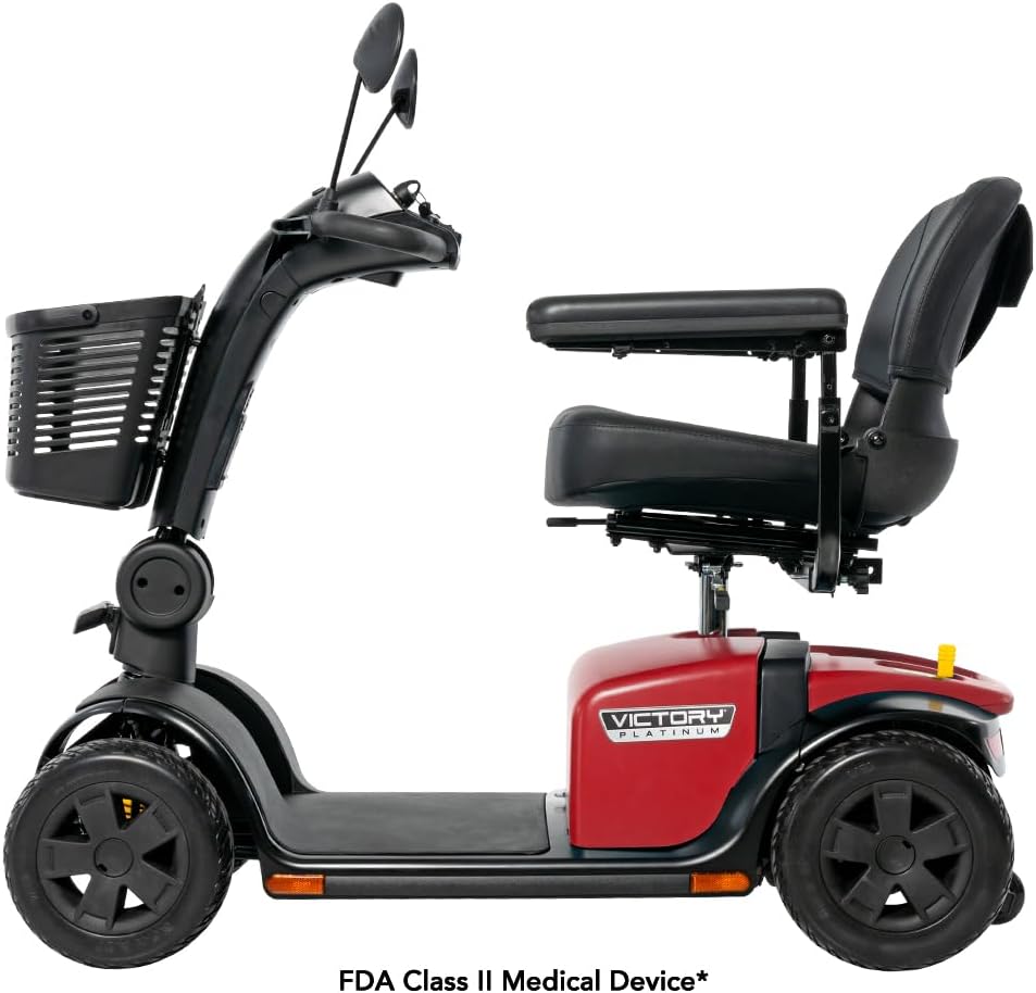 Pride Victory Platinum 4 Wheel Mobility Scooter + Rear Storage Pod, Phone Holder, Rear Basket, 400 Lbs Capacity, 18" or 20" Wide Seat, 15.5 Mile Range, Ext Warranty (Cardinal Red, 20" Wide Seat)