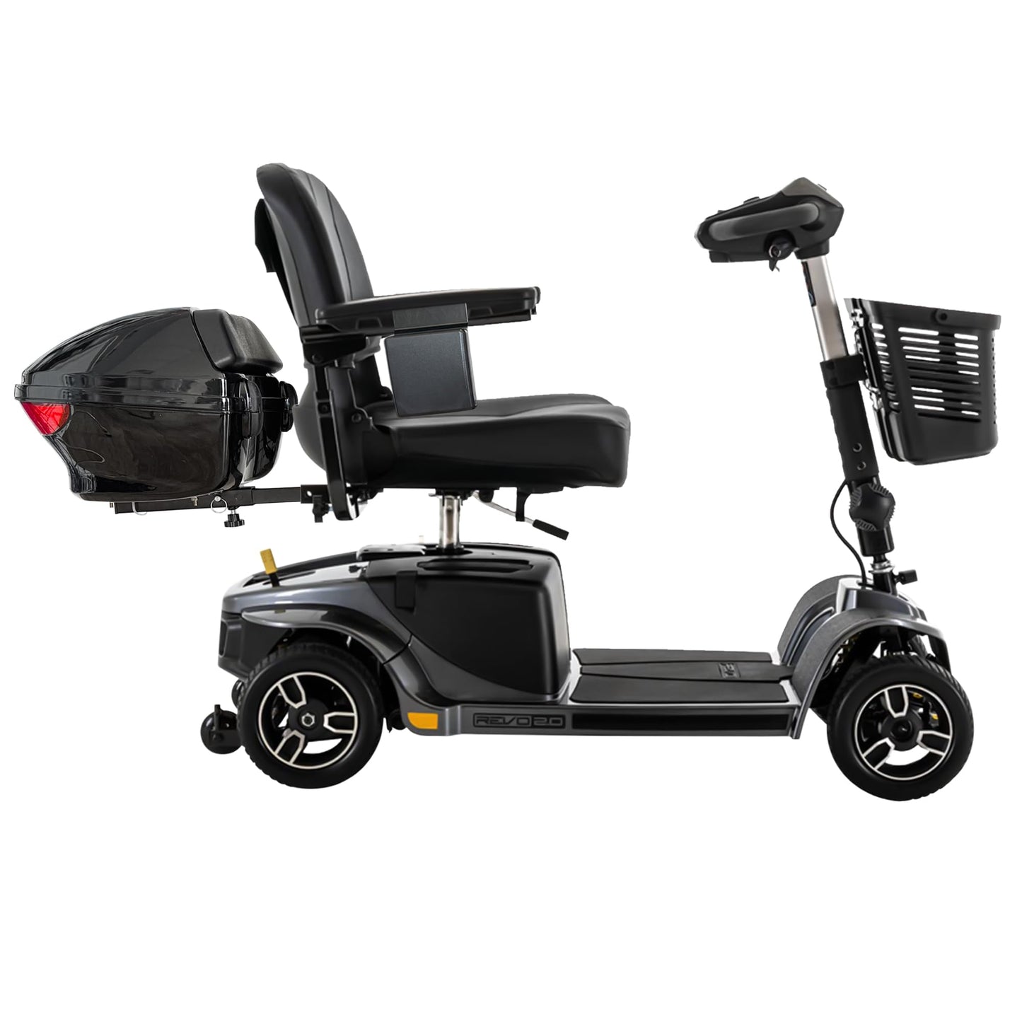Storage Pod + Pride Moobility Revo 2.0, Heavy Duty 4 Wheel Mobility Scooter for Adults, 400 lb Capacity, 20" Wide Seat, LED, 17.8 Miles Per Charge, CTS Suspension, Service Warranty
