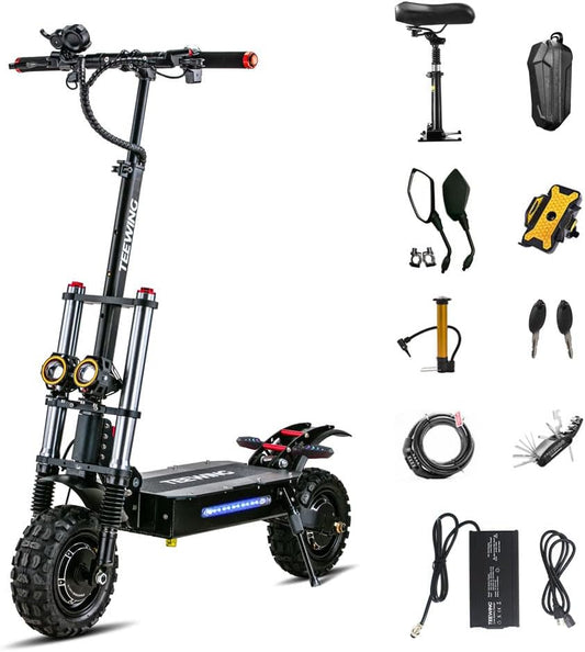 Electric Scooter, Teewing X5 55mph Adult Scooters, with Seat - 6000W Dual Motor, 75 Miles Long Range & 60V38AH Lithium Battery, 11 inch Tubeless Hybrid Tires