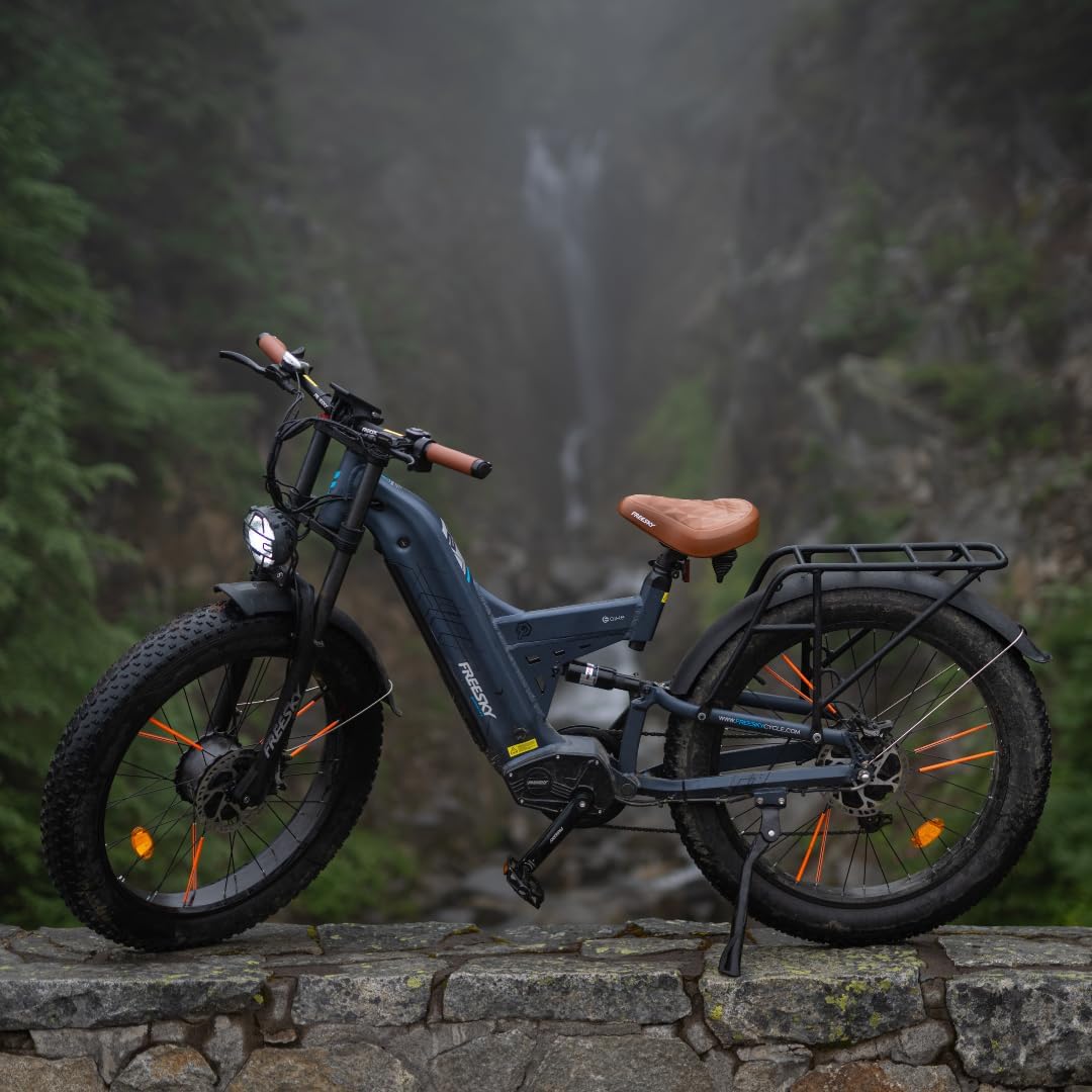 FREESKY Dual Motor Ebike 38+MPH 48V 30AH 2025 Upgraded AWD Peak 4000W Electric Mountain Bike for Adults 26" Fat Tire Long Range Full Suspension Off-Road with Dual Hydraulic Disc Brake Warrior PRO