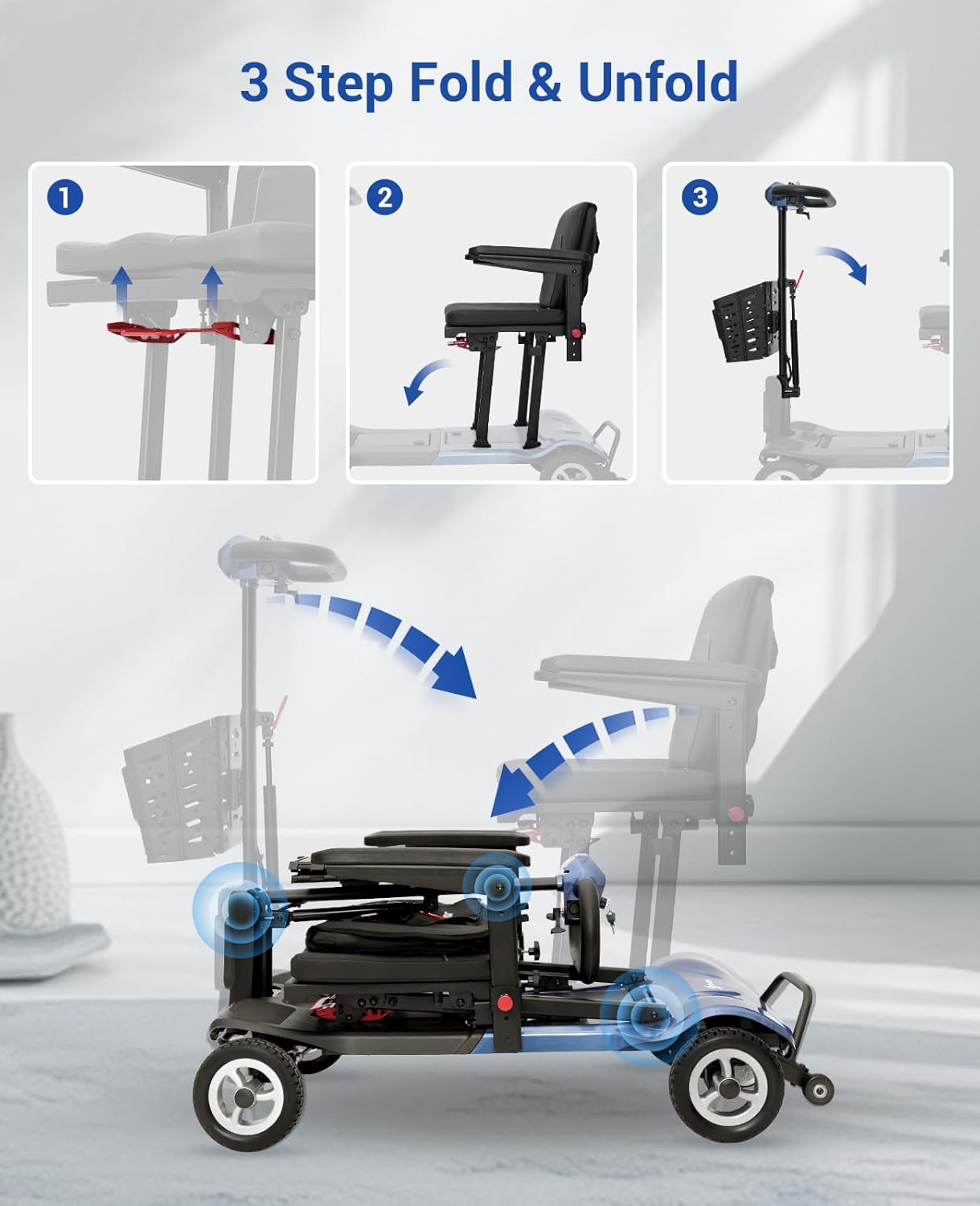 Mobility Scooters for Adults,Ultra Lightweight 36Lbs Folding Electric Powered Scooter for Senior 22 Miles Long Travel Range w/2 Lithium Batteries All Terrain Motorized Scooter Airline Approved