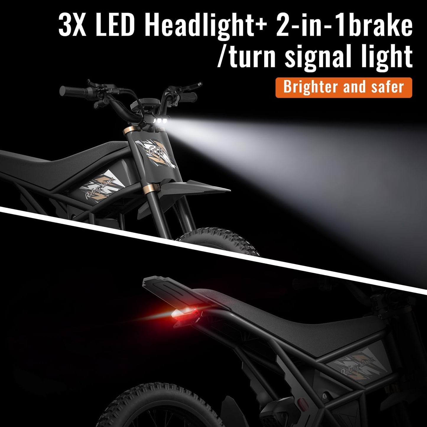 Riding'times Upgraded GT73/GT73PRO Electric Dirt Bike for Adults 2400W/3000W, Max 37/50 MPH & 85 Mile Long Range Ebike with 25" Motorcycle Tires, 1747Wh/2160Wh Dual Battery E Bike, Full Suspension