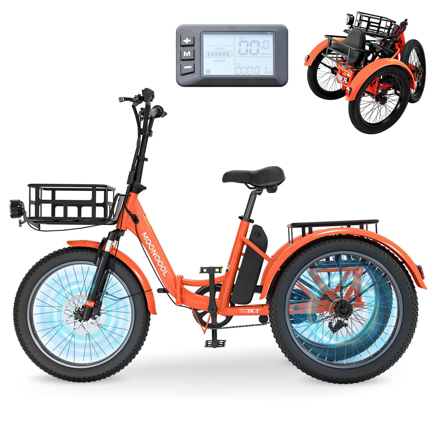 MOONCOOL Electric Trike, Electric Tricycle for Adults, 20" Folding 3 Wheels Electric Bicycle Bikes, 48V 500W/750W Motorized Ebike, Aluminum Frame, Removable Battery Basket