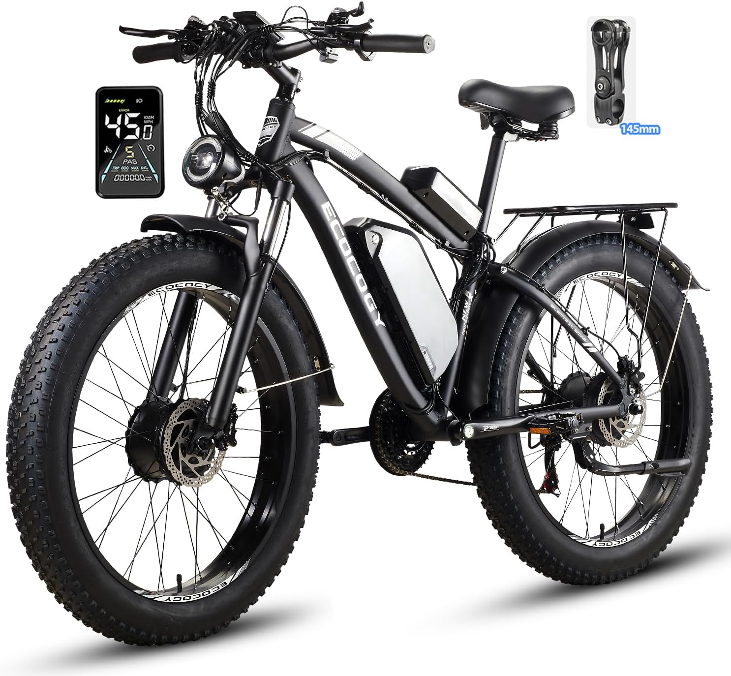 Dual Motor Electric Bikes for Adults, 5000W Peak Ebikes, 52V 32Ah, Max 40-45MPH &100 Miles E-Bike, Hydraulic Disc Brake , 26" Fat Tire Off Road Snow Mountain E-bikes, 7-Speed Pedal Assist Bicycle