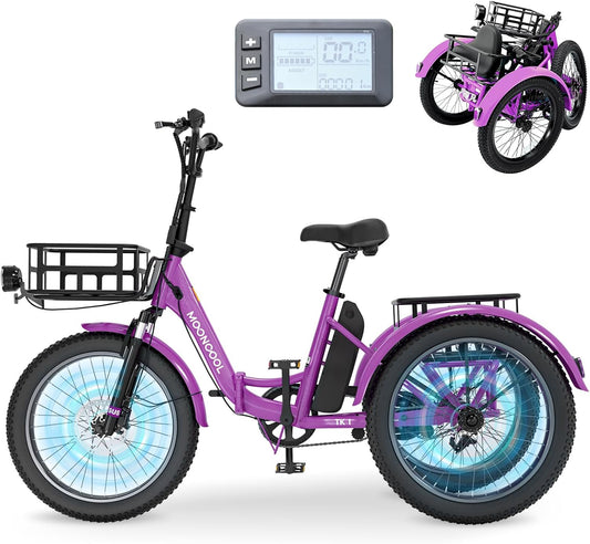MOONCOOL Electric Trike, Electric Tricycle for Adults, 20" Folding 3 Wheels Electric Bicycle Bikes, 48V 500W/750W Motorized Ebike, Aluminum Frame, Removable Battery Basket