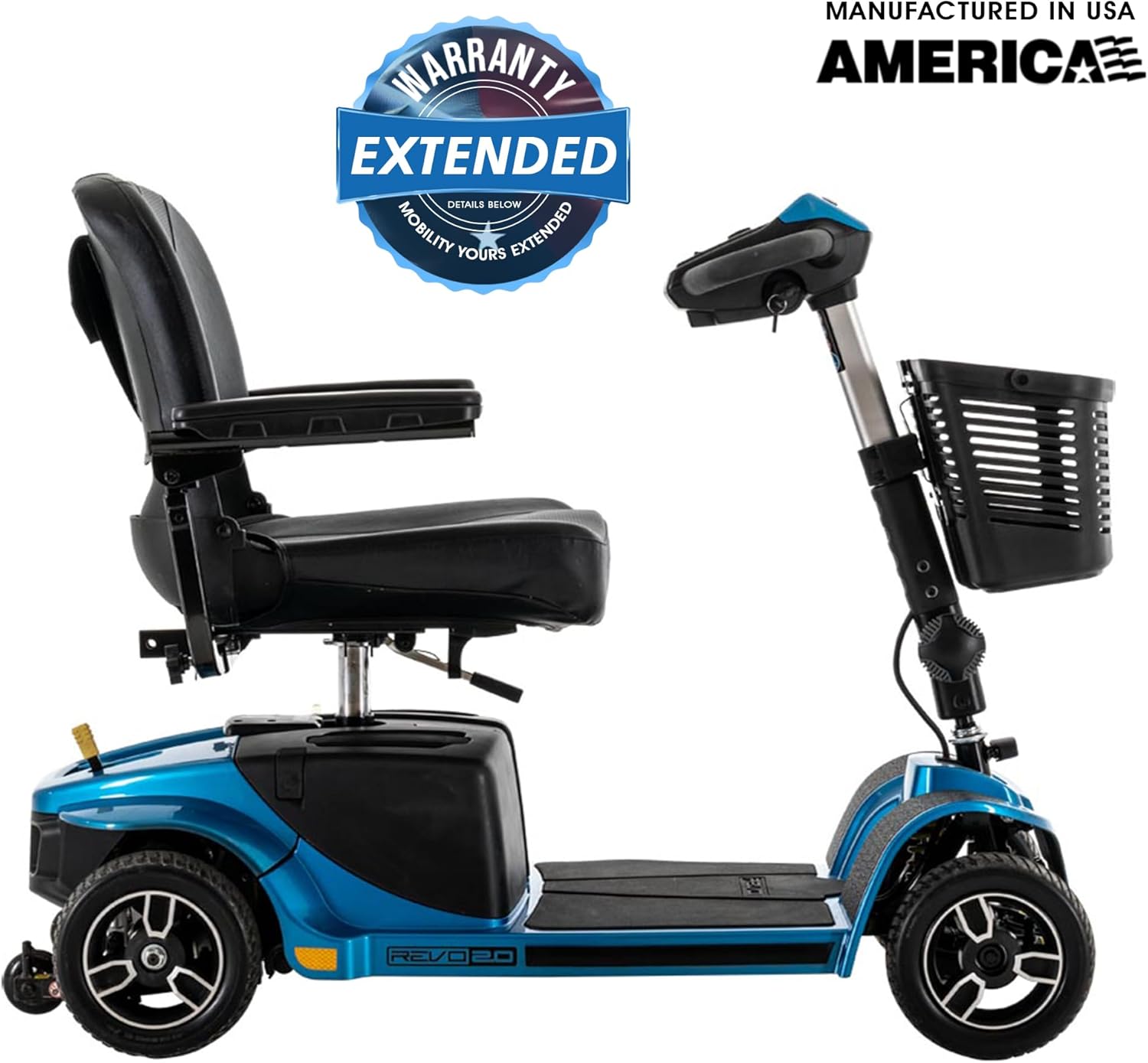 Storage Pod + Pride Moobility Revo 2.0, Heavy Duty 4 Wheel Mobility Scooter for Adults, 400 lb Capacity, 20" Wide Seat, LED, 17.8 Miles Per Charge, CTS Suspension, Service Warranty