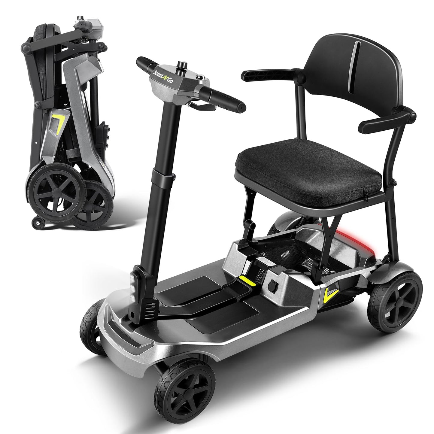 Mobility Scooters for Seniors & Adults, 4 Wheel Lightweight Foldable Mobility Scooter with Dual Removable Batteries, Electric Powered Airline Approved Travel, Long Range, 5 MPH, Black Red