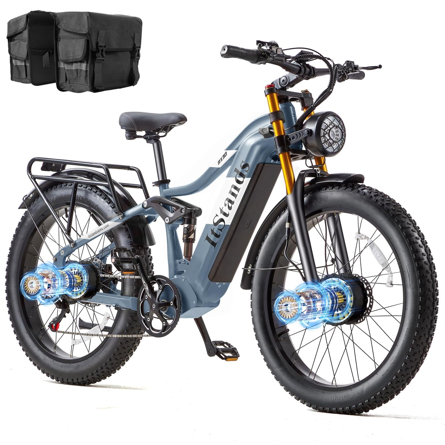 Dual Motor 2000W/1000W Electric Bike for Adults 48V 30AH/20Ah Long Range ebike Removable Battery 26" Fat Tire Off Road Mountain Full Suspension Electric Bicycle,Dual Hydraulich Brakes,32mph/30mph