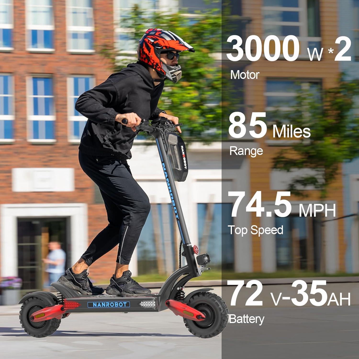 NANROBOT LS7+ Electric Scooters for Adults Fast 75mph Off Road EScooter Folding Waterproof 6000W Dual Motor EScooter with Suspension Kick Escooters 300lbs Load 45-85 Miles Dual Hydraulic Brake(Nutt)