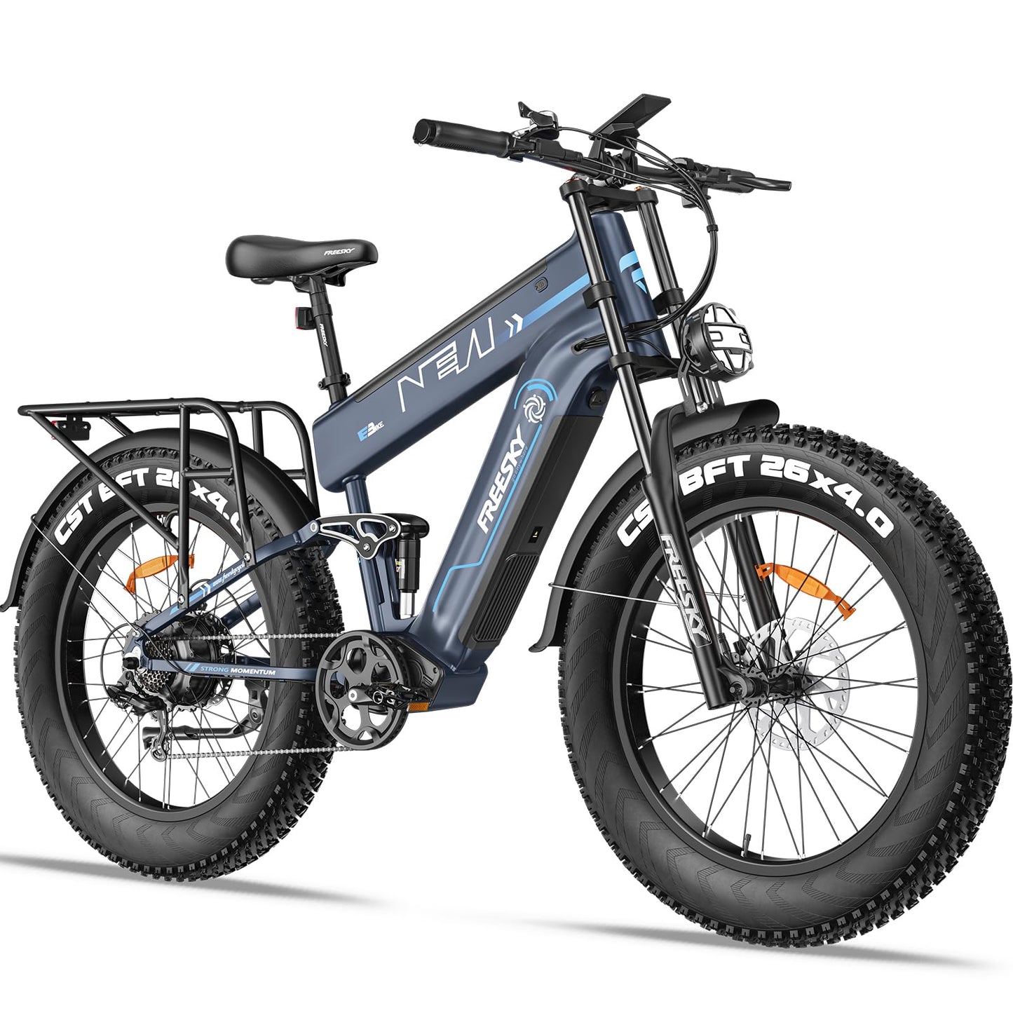 FREESKY 2025 Upgraded Dual Battery 48V 41AH Peak 2500W Motor 90-160 Miles Long Range Electric Bike for Adults 38MPH+ 26" Fat Tire Full Suspension EBike with Dual Hydraulic Brakes