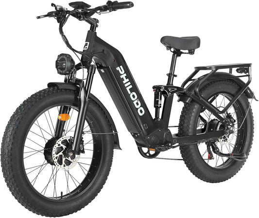 PHILODO Falcon 60V 32AH Off-Road Electric Bike 45MPH - 5000W Peak Dual Motor Hunting Ebike, Fat Tire Full Suspension Dirt Bike for Adults, Long Range Snow/Sand Electric Bicycle