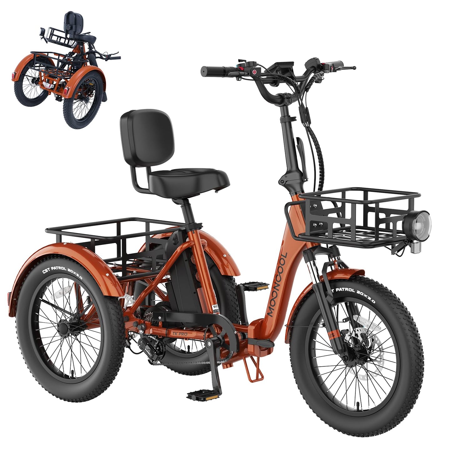 MOONCOOL Electric Trike, Electric Tricycle for Adults, 20" Folding 3 Wheels Electric Bicycle Bikes, 48V 500W/750W Motorized Ebike, Aluminum Frame, Removable Battery Basket