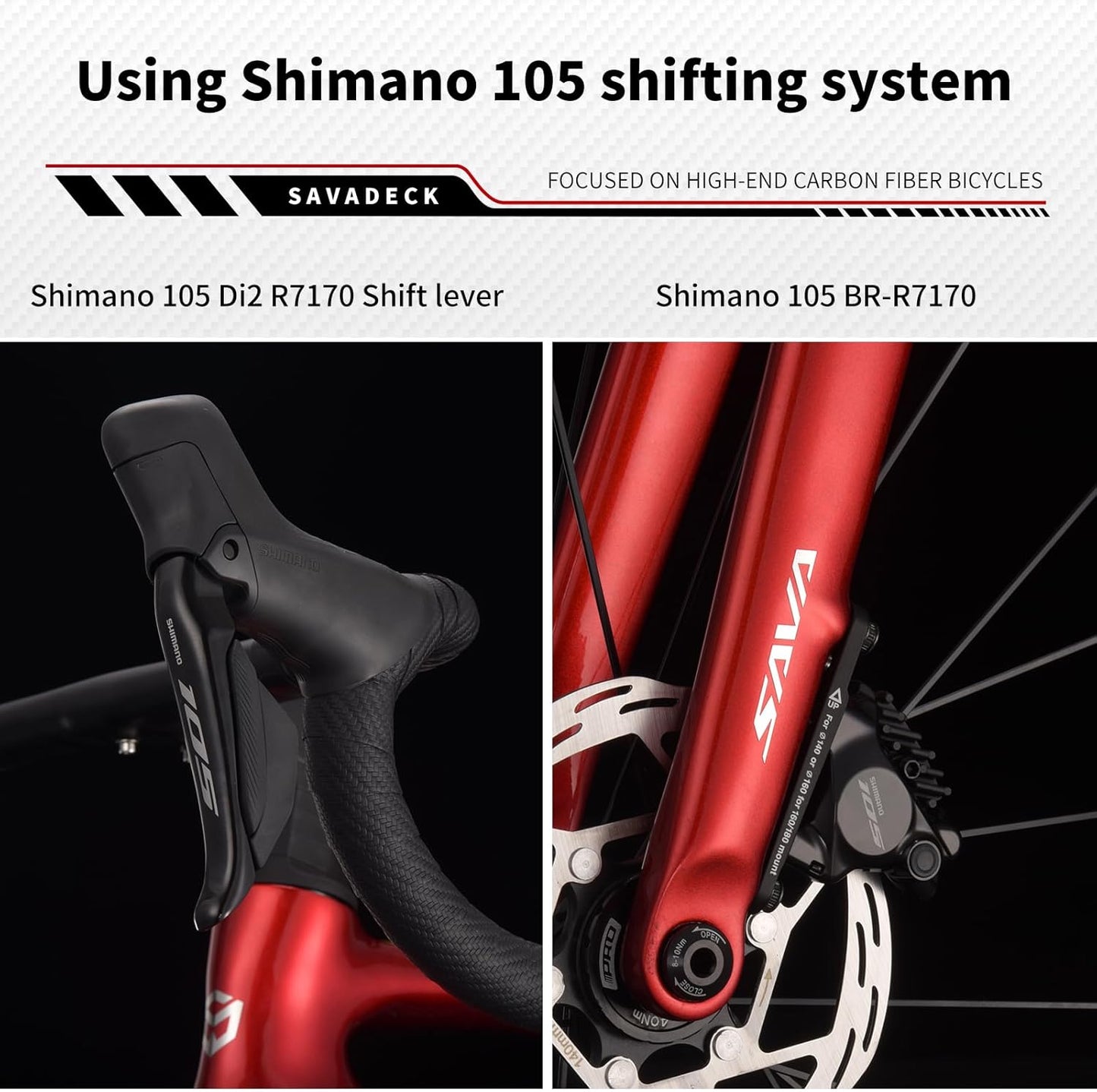 SAVADECK Carbon Fibre Road Bike, Hydraulic Oil Disc Bike with Carbon Fibre Frame and Wheelset, Lightweight Racing Bicycle with R7120 24S Shift Set for Adults
