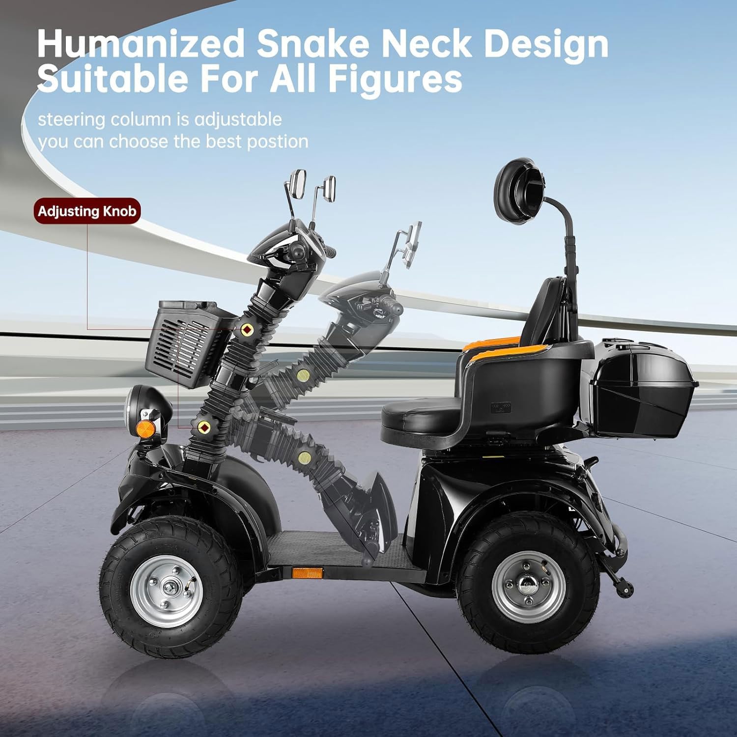 Mobility Scooters for Seniors & Adults 600lbs Capacity, Heavy Duty 4-Wheel 3-Speed Electric Powered Wheelchair Device 1000W All Terrain, Elderly-Lockbox Adjustable Seat (DJD Black 1000W)