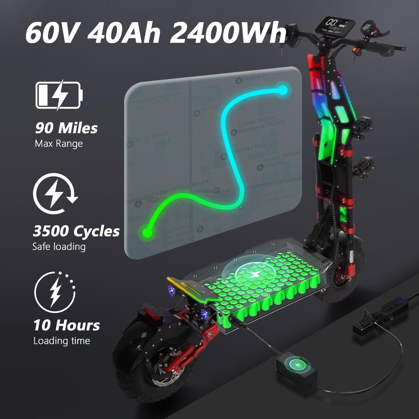 X7 Dual Motor Off Road Scooter for Adults - 55MPH, 90-Mile Range, 8000W Peak, 14-Inch Tires, UL2272 Certified