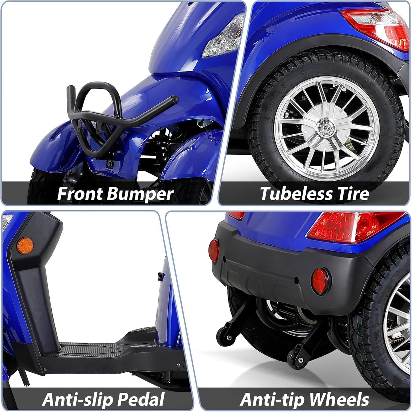 Mobility Scooters for Seniors & Adults 500lbs Capacity - 800W All Terrain Electric Powered Mobility Cart - Heavy Duty Mobility Scooter for Elderly w/Charger Remote Keys (Blue)